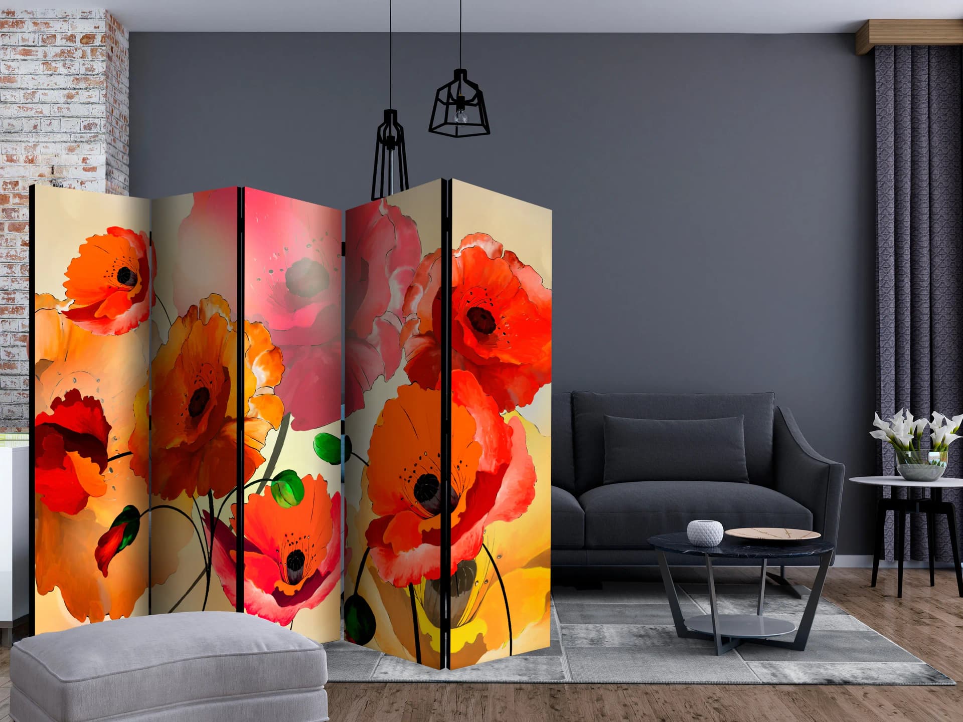 

Parawan 5-częściowy - Aksamitne maki II [Room Dividers] (rozmiar 225x172)