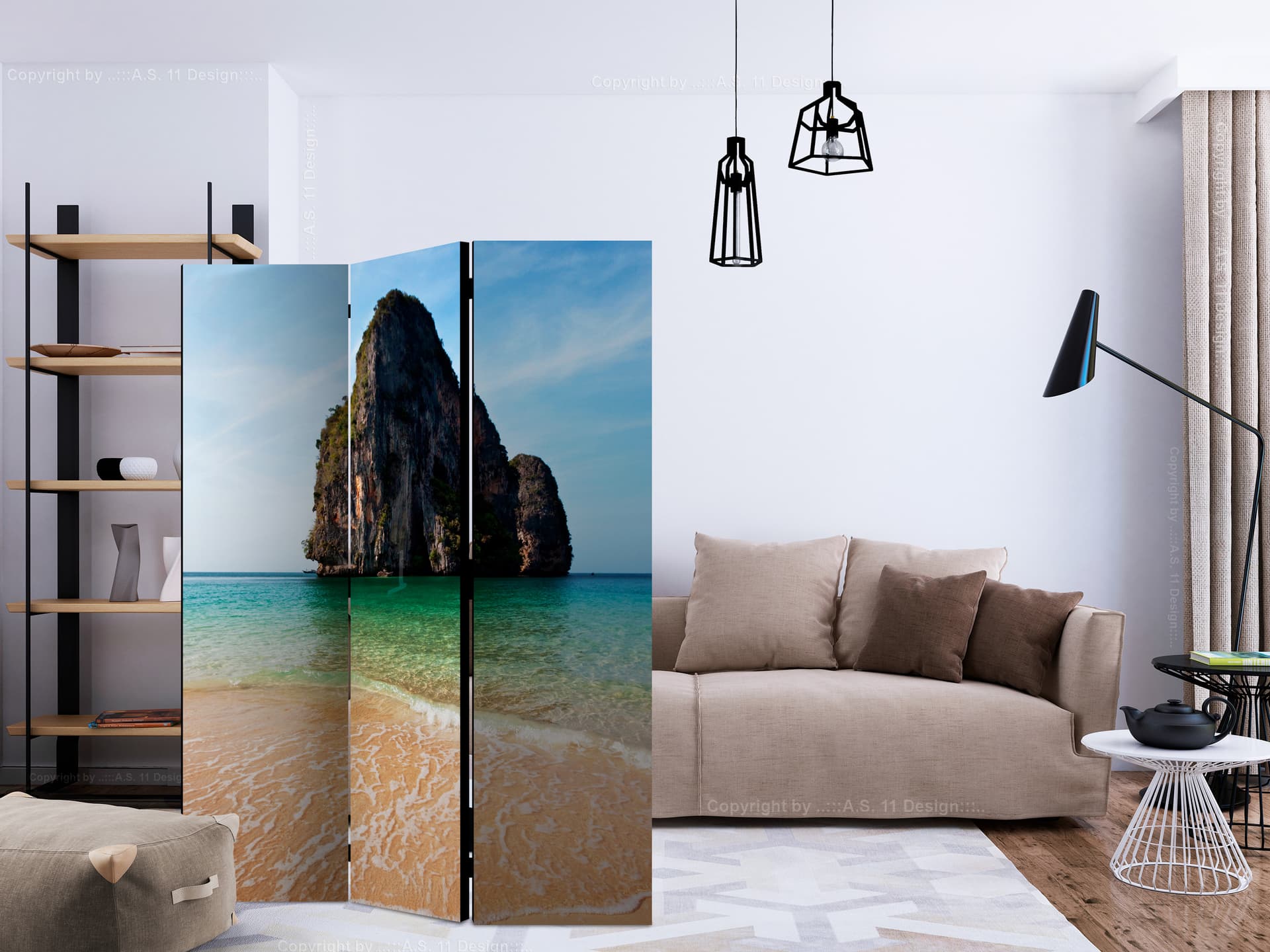 

Parawan 3-częściowy - Rock formation by shoreline, Andaman Sea, Thailand [Room Dividers] (rozmiar 135x172)