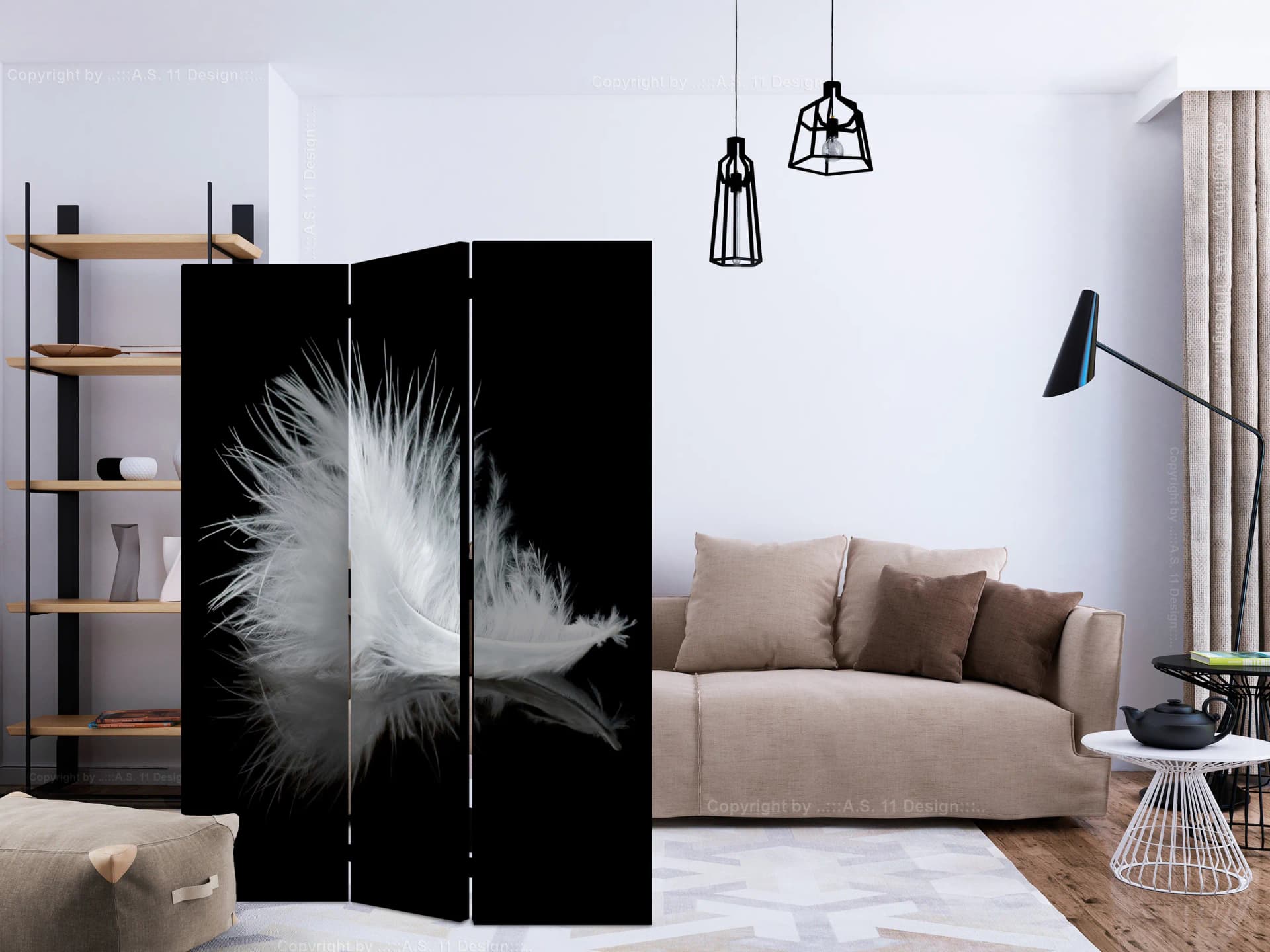 

Parawan 3-częściowy - White feather [Room Dividers] (rozmiar 135x172)