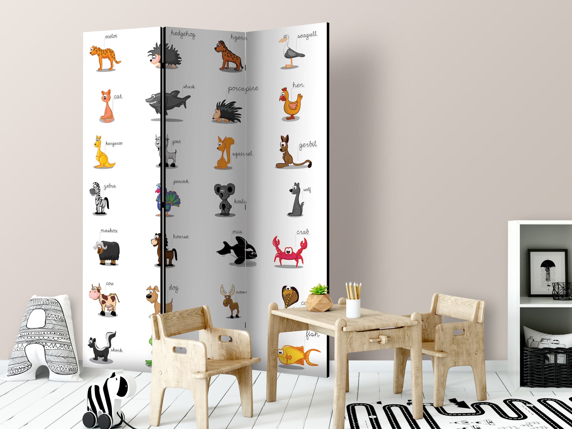

Parawan 3-częściowy - Learning by playing (animals) [Room Dividers] (rozmiar 135x172)