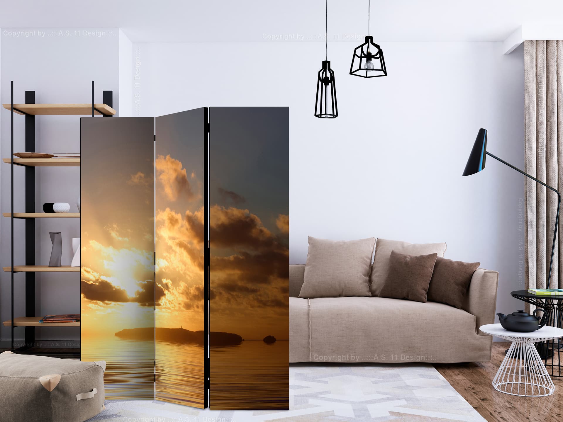 

Parawan 3-częściowy - morze - zachód słońca [Room Dividers] (rozmiar 135x172)