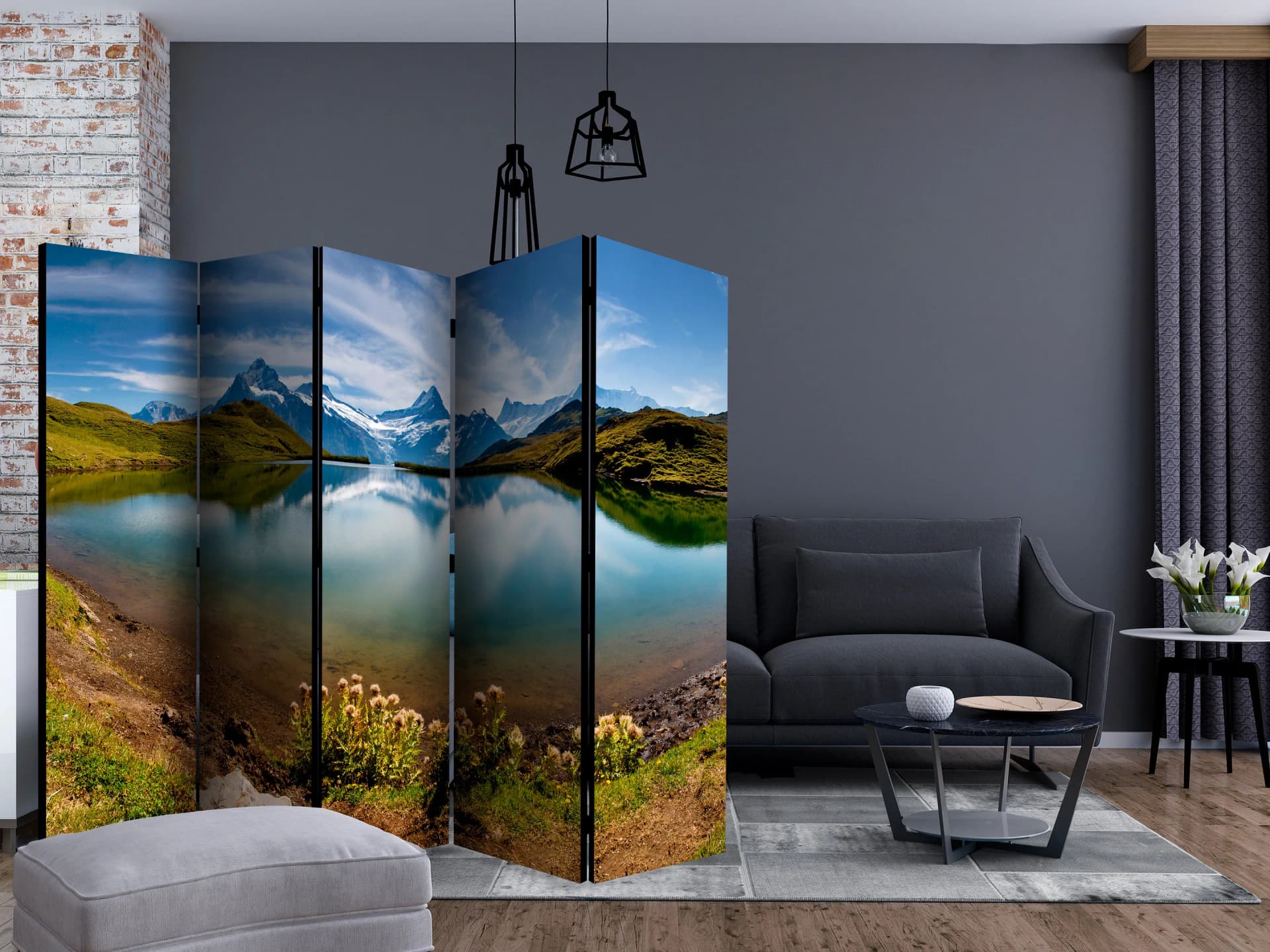 

Parawan 5-częściowy - Góry odbijające się w tafli jeziora, Szwajcaria II [Room Dividers] (rozmiar 225x172)