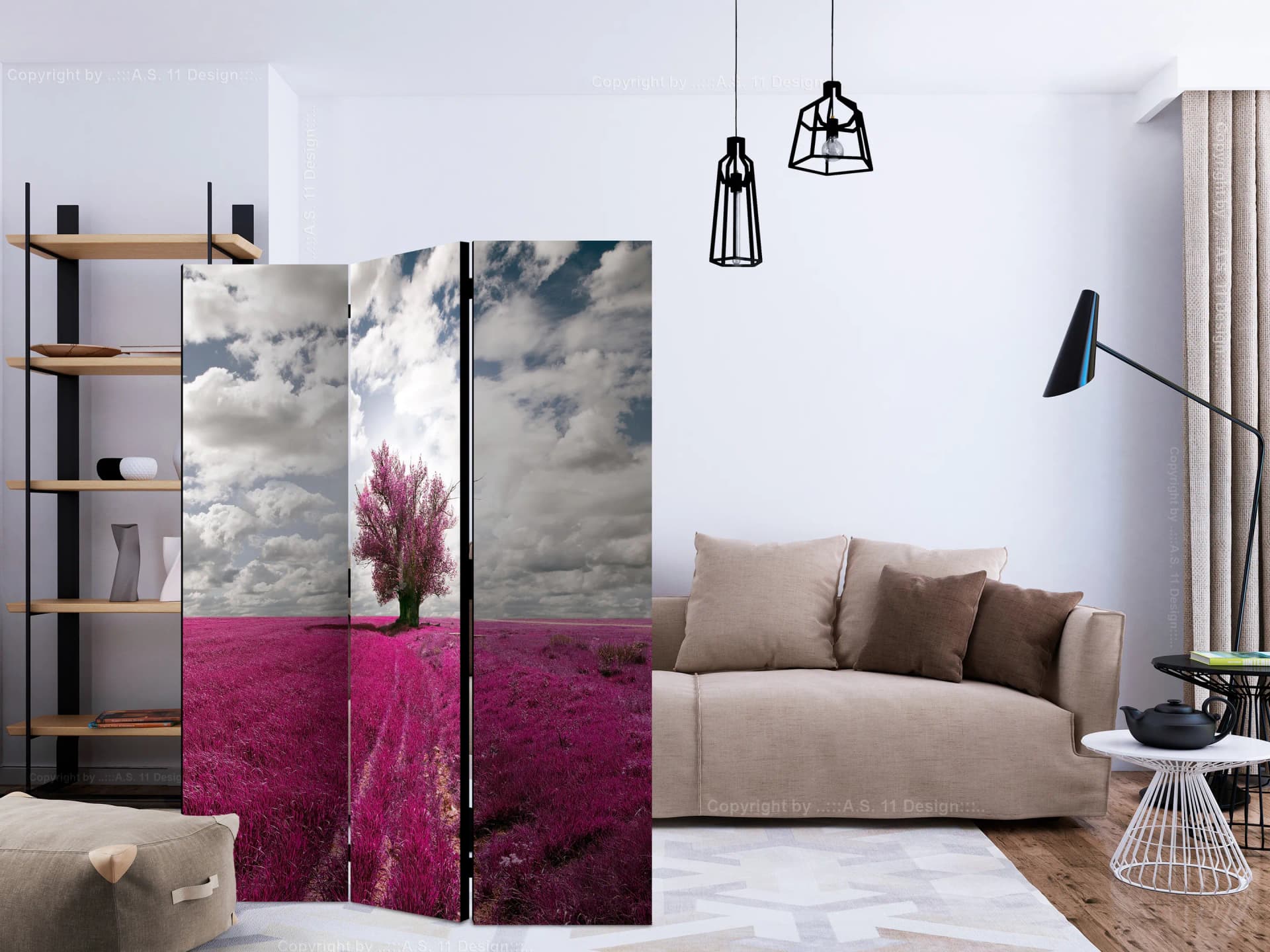 

Parawan 3-częściowy - Łąka w kolorze fuksji [Room Dividers] (rozmiar 135x172)