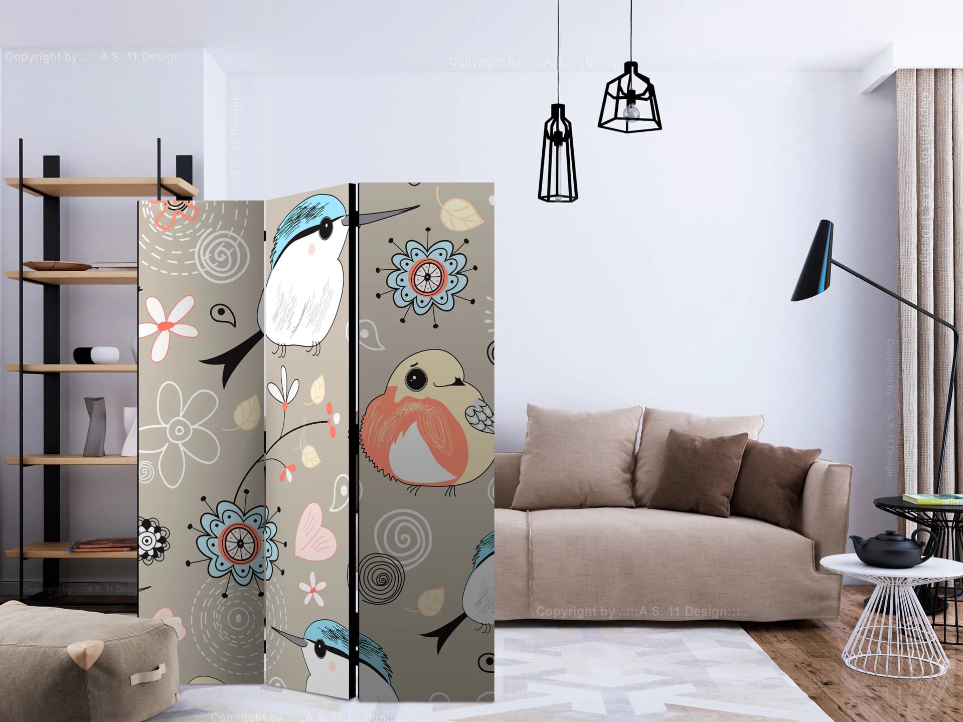 

Parawan 3-częściowy - Wzór z ptaszkami [Room Dividers] (rozmiar 135x172)