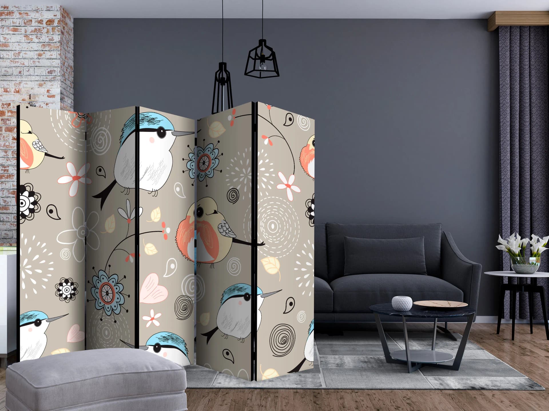 

Parawan 5-częściowy - Wzór z ptaszkami II [Room Dividers] (rozmiar 225x172)