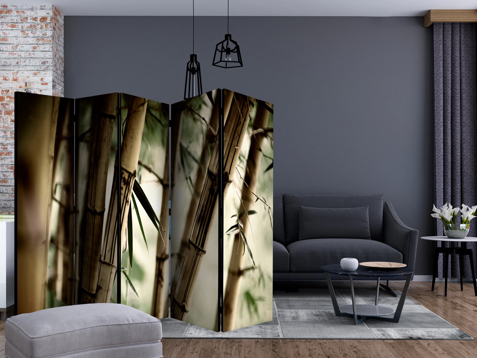 

Parawan 5-częściowy - Fog and bamboo forest II [Room Dividers] (rozmiar 225x172)