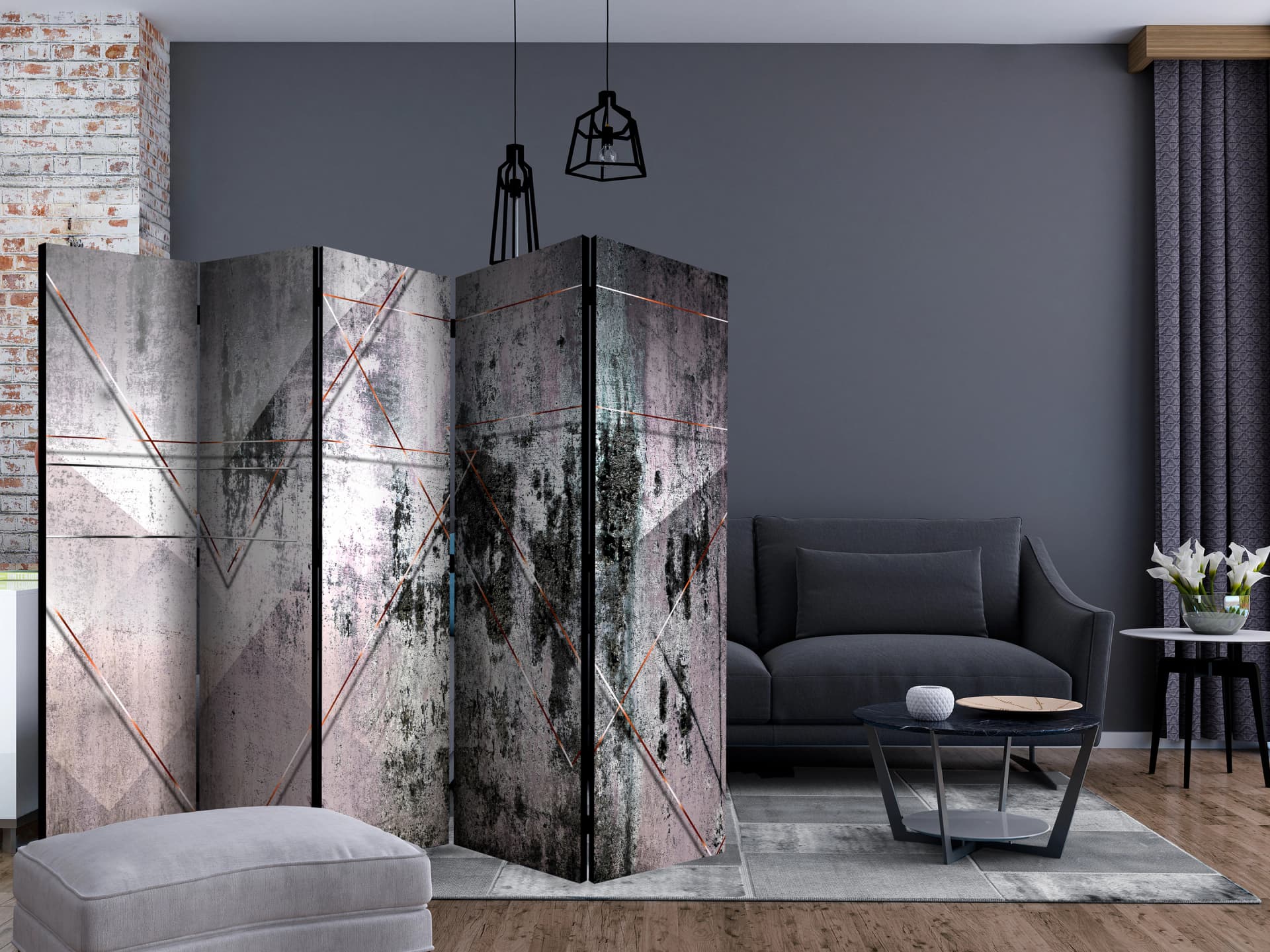

Parawan 5-częściowy - Geometryczna ściana II [Room Dividers] (rozmiar 225x172)