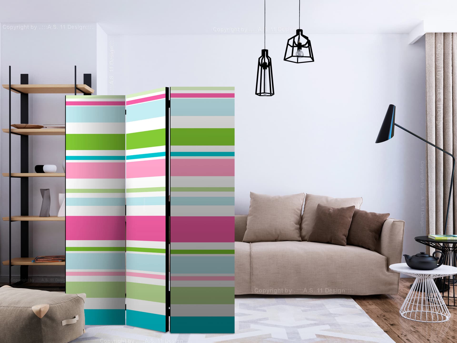 

Parawan 3-częściowy - Bright stripes [Room Dividers] (rozmiar 135x172)
