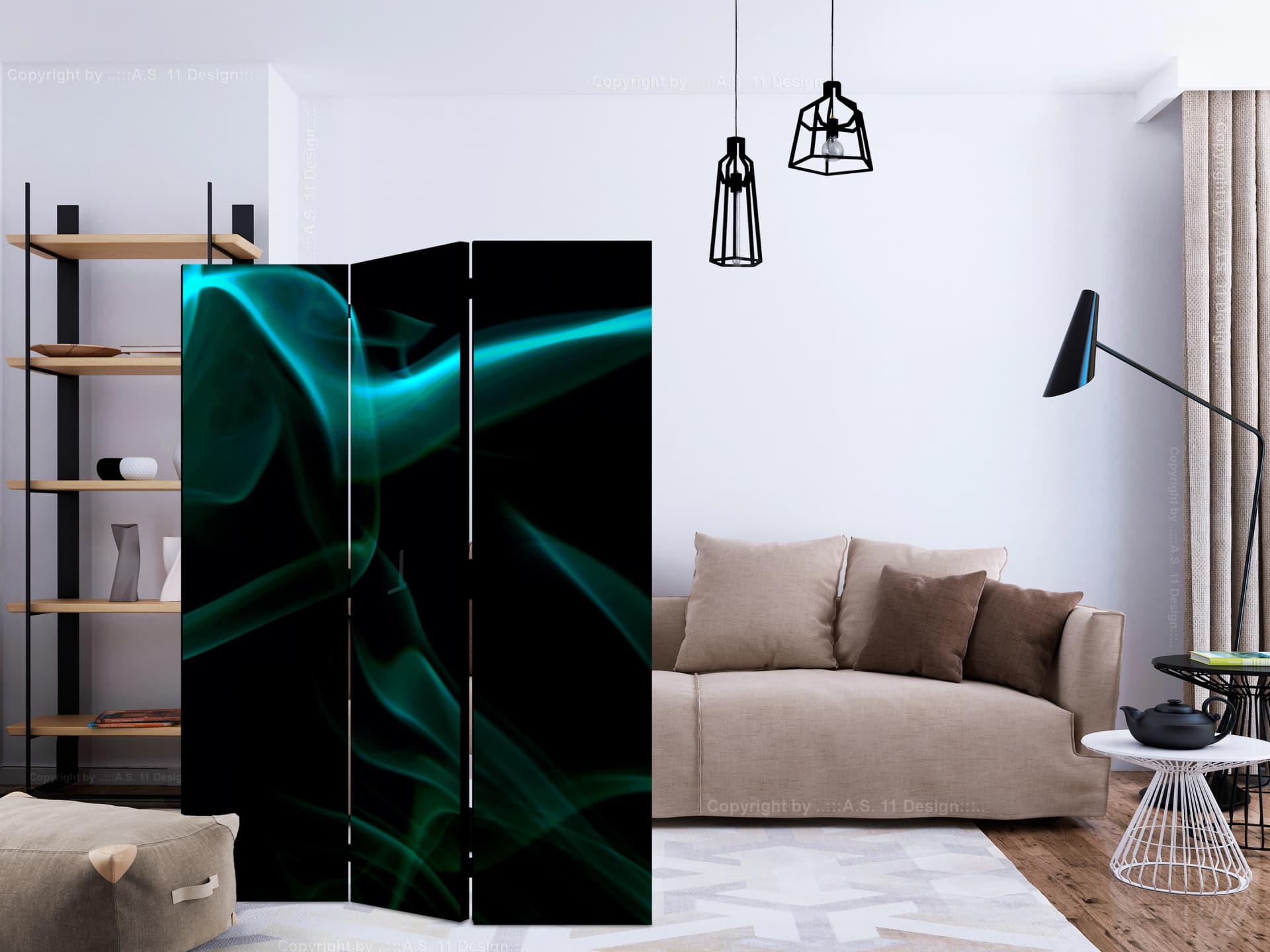 

Parawan 3-częściowy - Falujący niebieski dym [Room Dividers] (rozmiar 135x172)