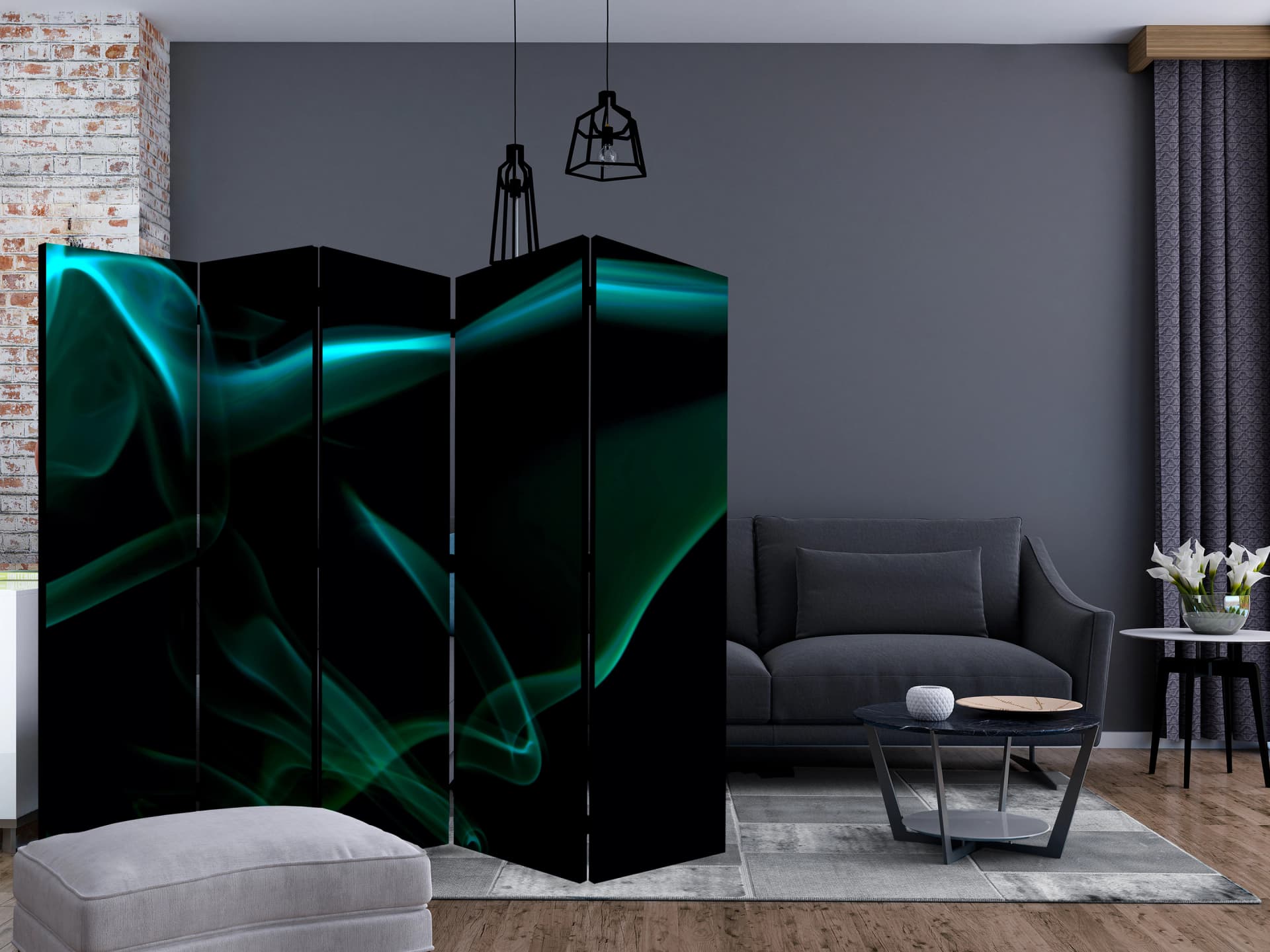 

Parawan 5-częściowy - Falujący niebieski dym II [Room Dividers] (rozmiar 225x172)