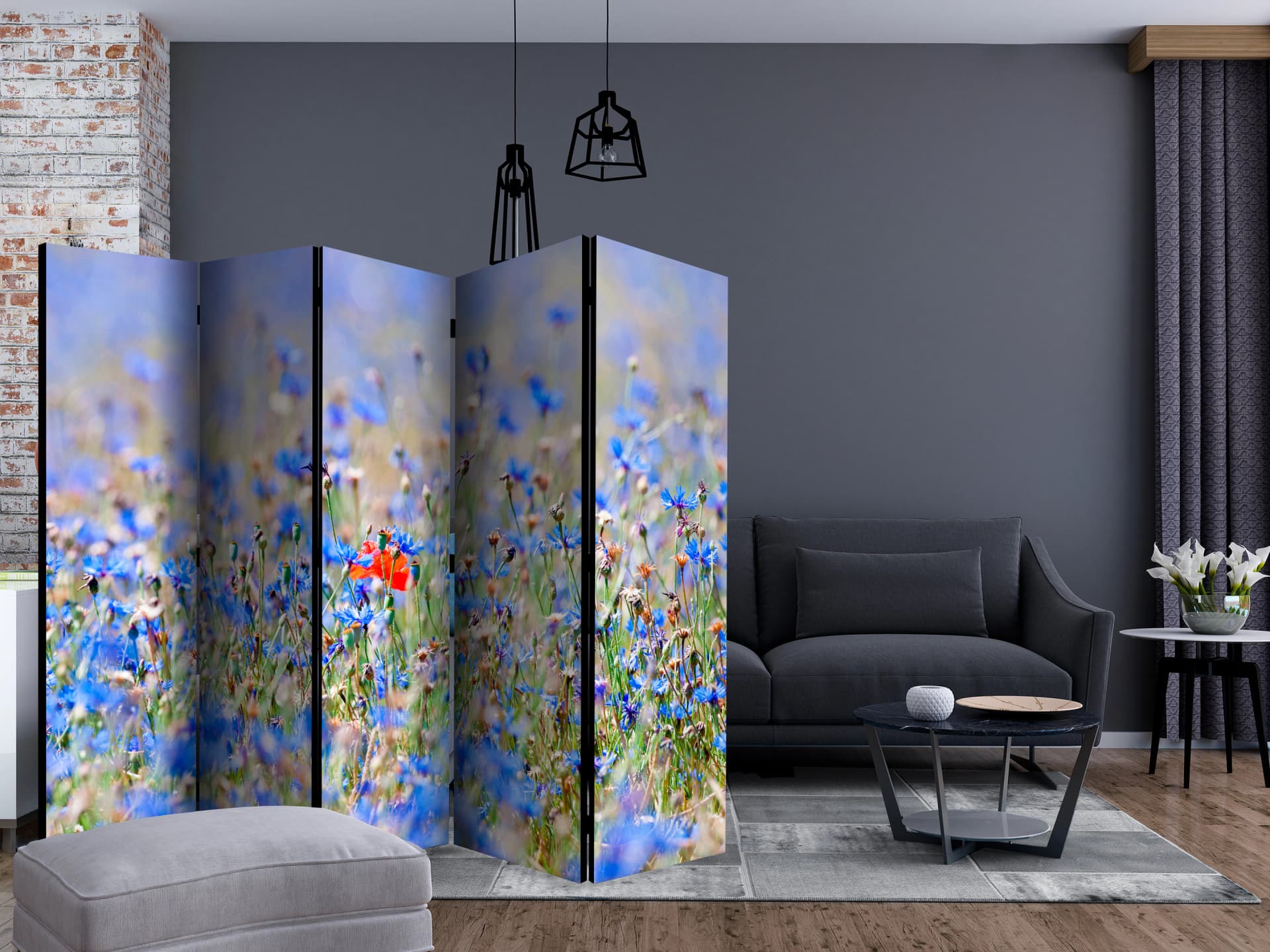 

Parawan 5-częściowy - Łąka w kolorze nieba - chabry II [Room Dividers] (rozmiar 225x172)