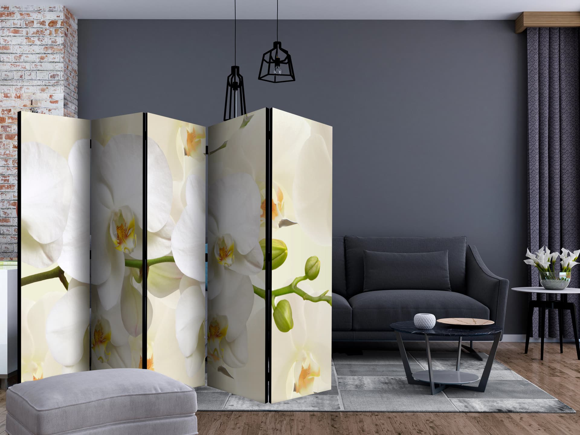 

Parawan 5-częściowy - Gałązka orchidei II [Room Dividers] (rozmiar 225x172)
