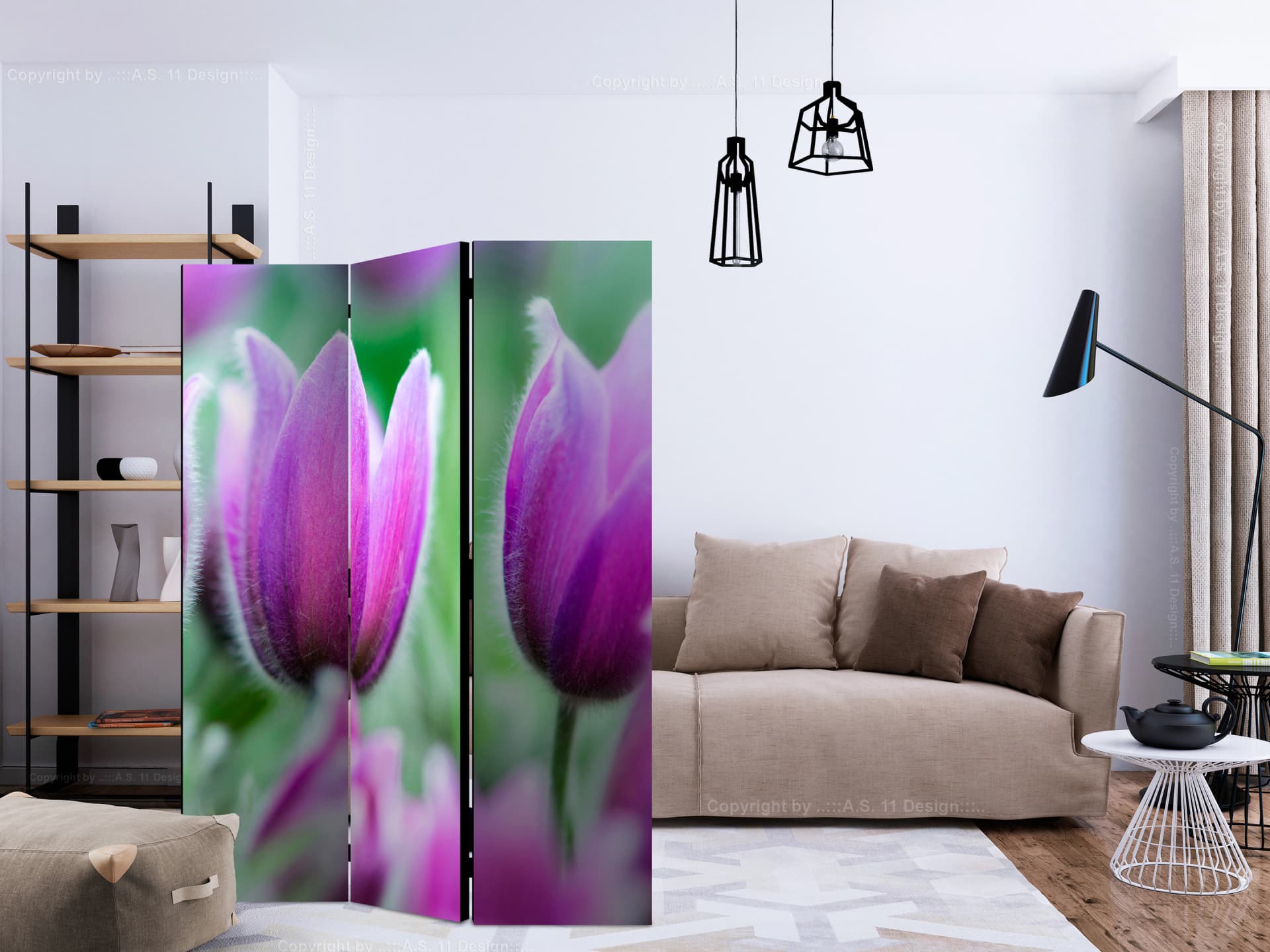 

Parawan 3-częściowy - Fioletowe wiosenne tulipany [Room Dividers] (rozmiar 135x172)