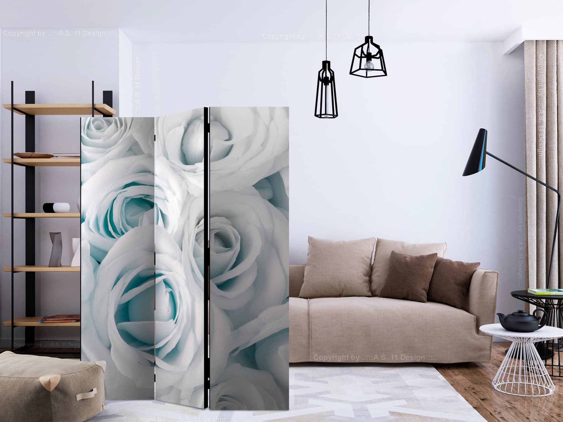 

Parawan 3-częściowy - Atłasowa róża (turkusowy) [Room Dividers] (rozmiar 135x172)
