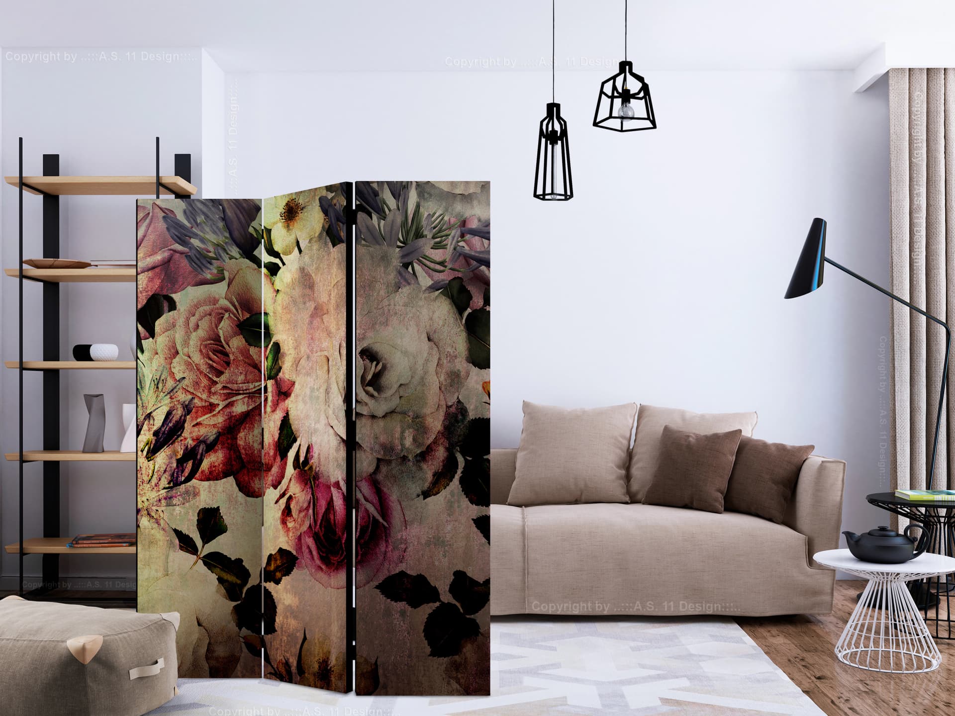 

Parawan 3-częściowy - Kwiaty nostalgii [Room Dividers] (rozmiar 135x172)