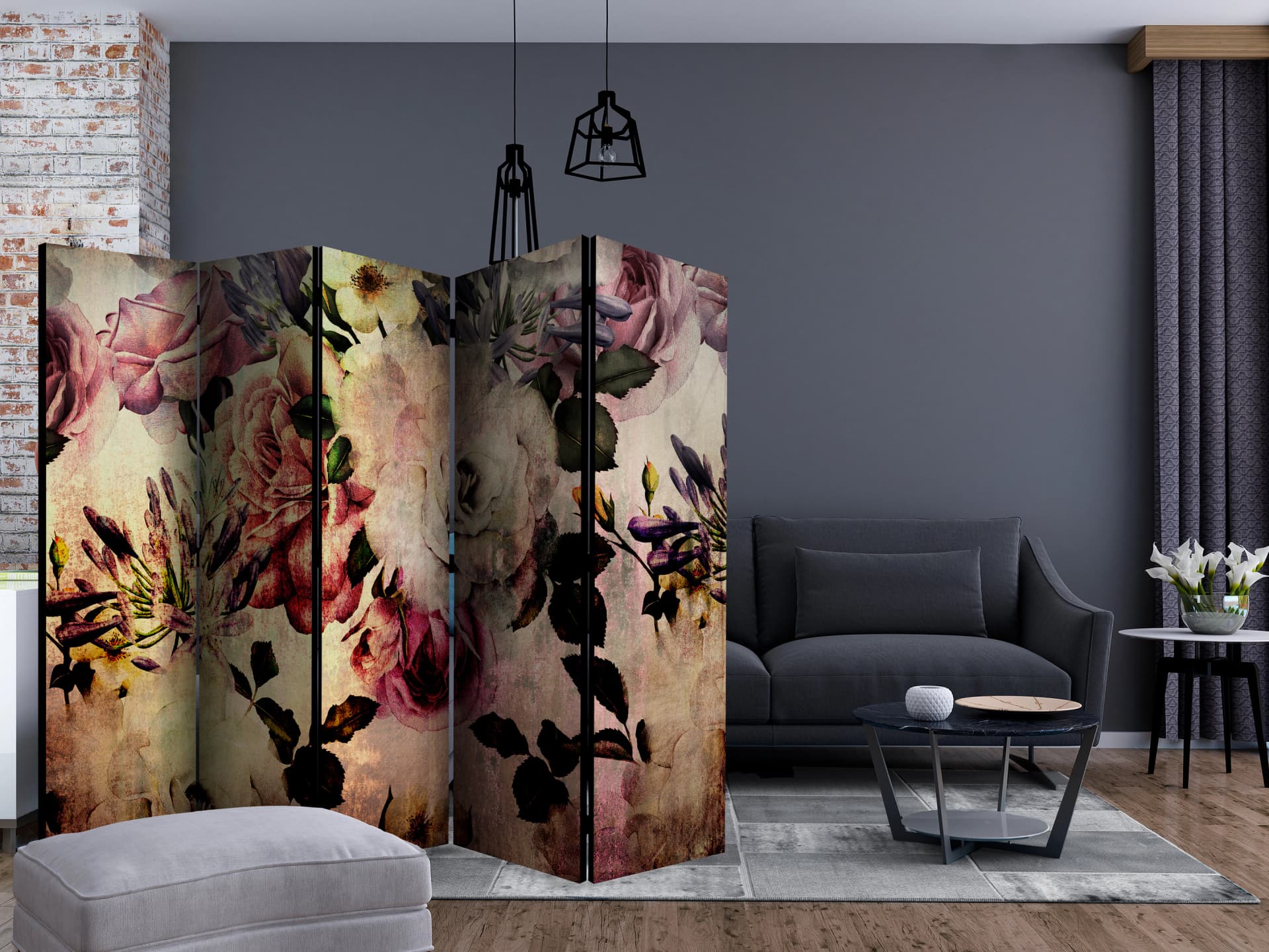 

Parawan 5-częściowy - Kwiaty nostalgii II [Room Dividers] (rozmiar 225x172)