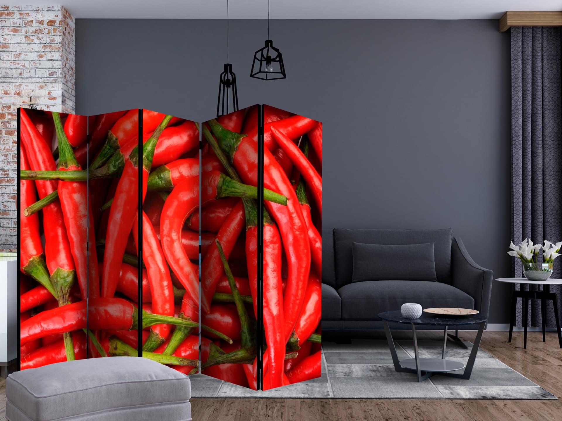 

Parawan 5-częściowy - papryka chili - tło II [Room Dividers] (rozmiar 225x172)