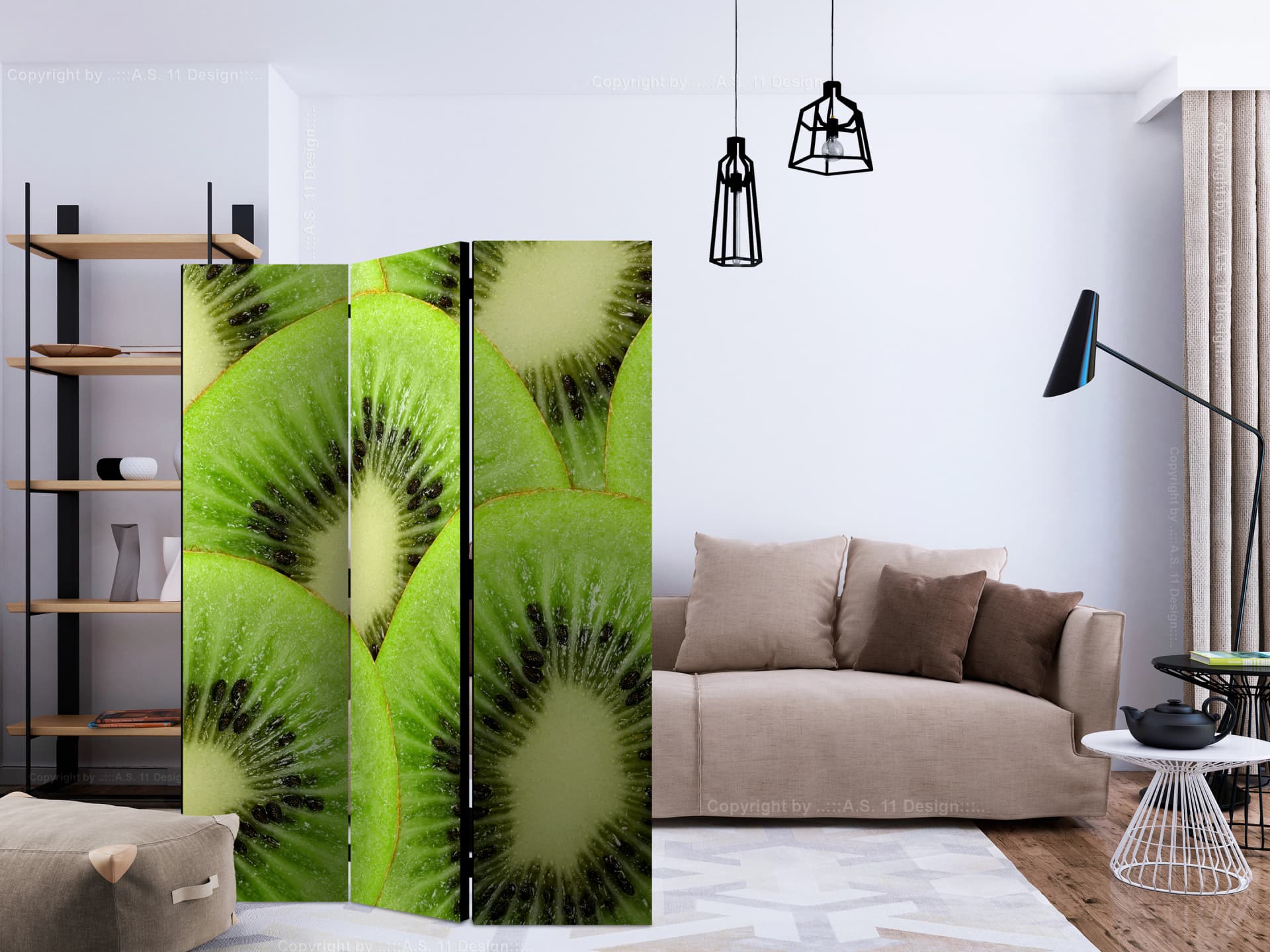 

Parawan 3-częściowy - Plasterki kiwi [Room Dividers] (rozmiar 135x172)