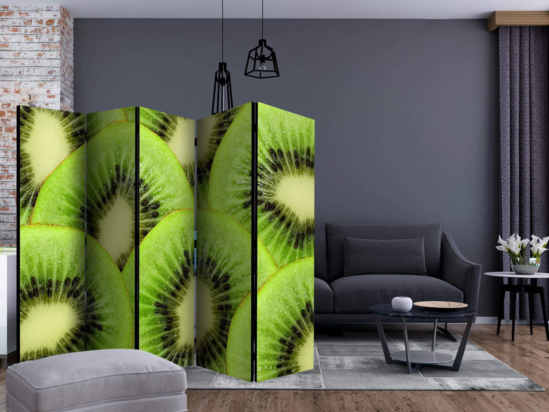 

Parawan 5-częściowy - Plasterki kiwi II [Room Dividers] (rozmiar 225x172)