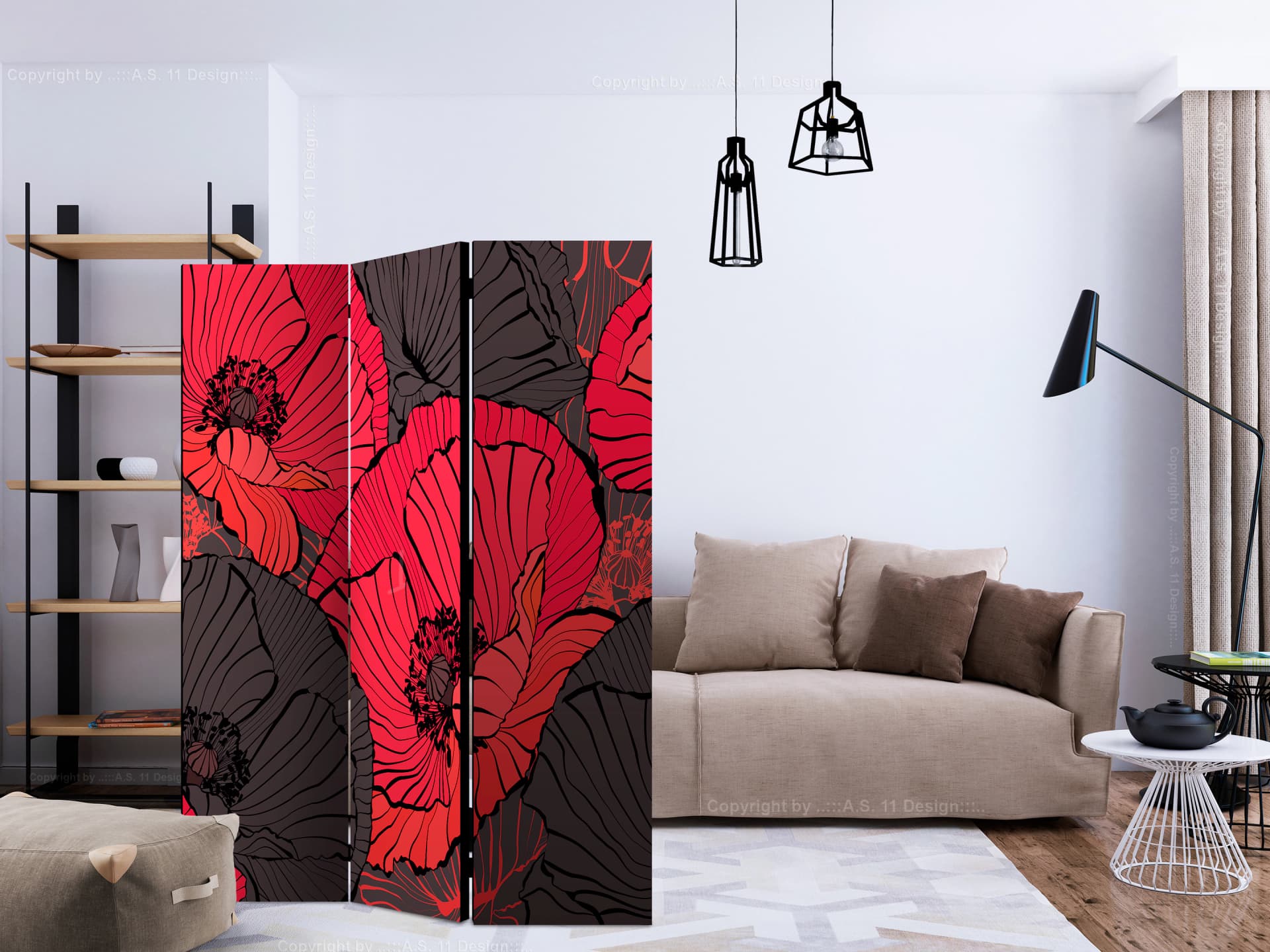 

Parawan 3-częściowy - Plisowane maki [Room Dividers] (rozmiar 135x172)