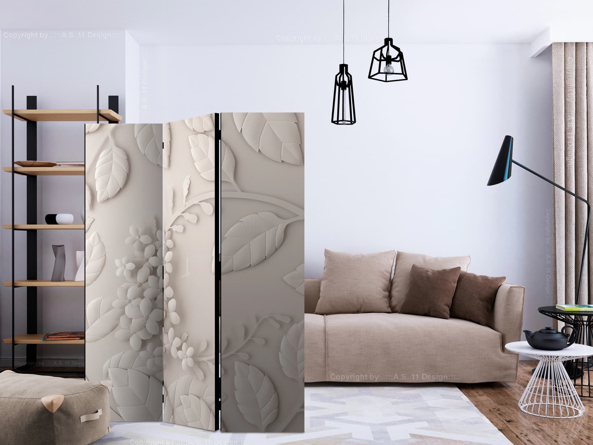 

Parawan 3-częściowy - Papierowe kwiaty (kremowy) [Room Dividers] (rozmiar 135x172)