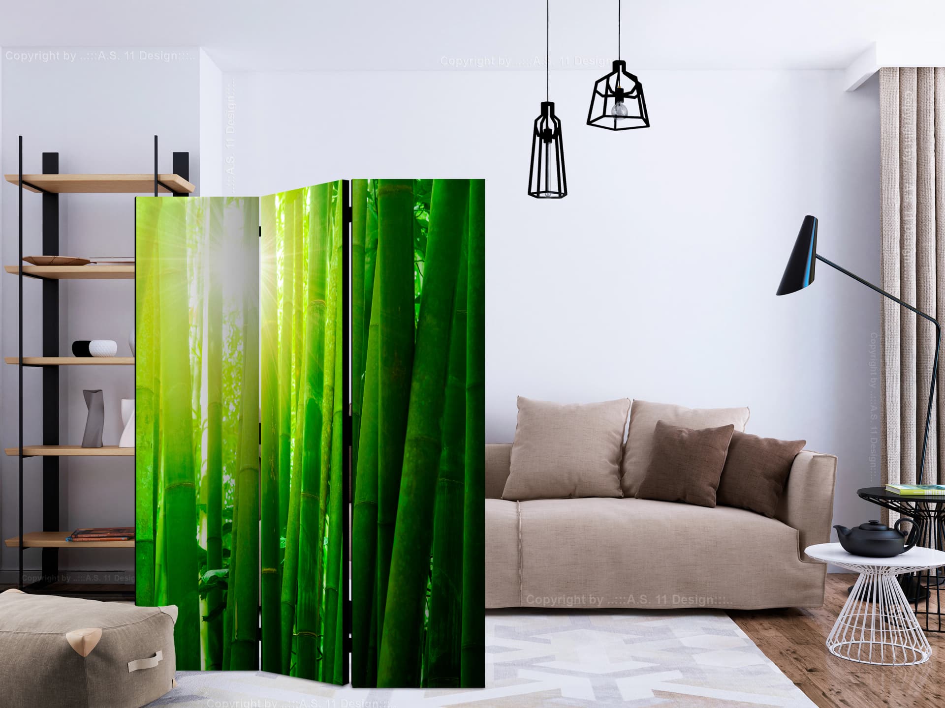 

Parawan 3-częściowy - Słońce i bambus [Room Dividers] (rozmiar 135x172)