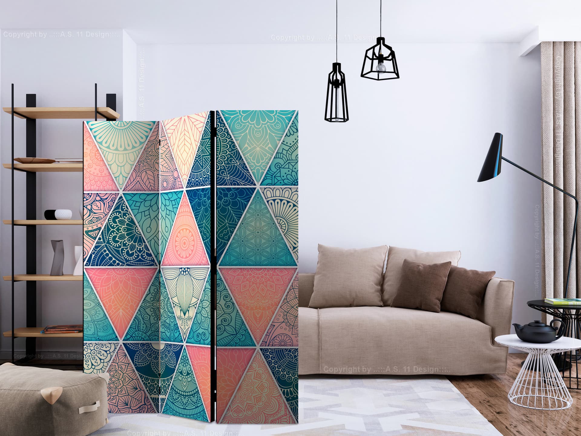 

Parawan 3-częściowy - Orientalne trójkąty [Room Dividers] (rozmiar 135x172)