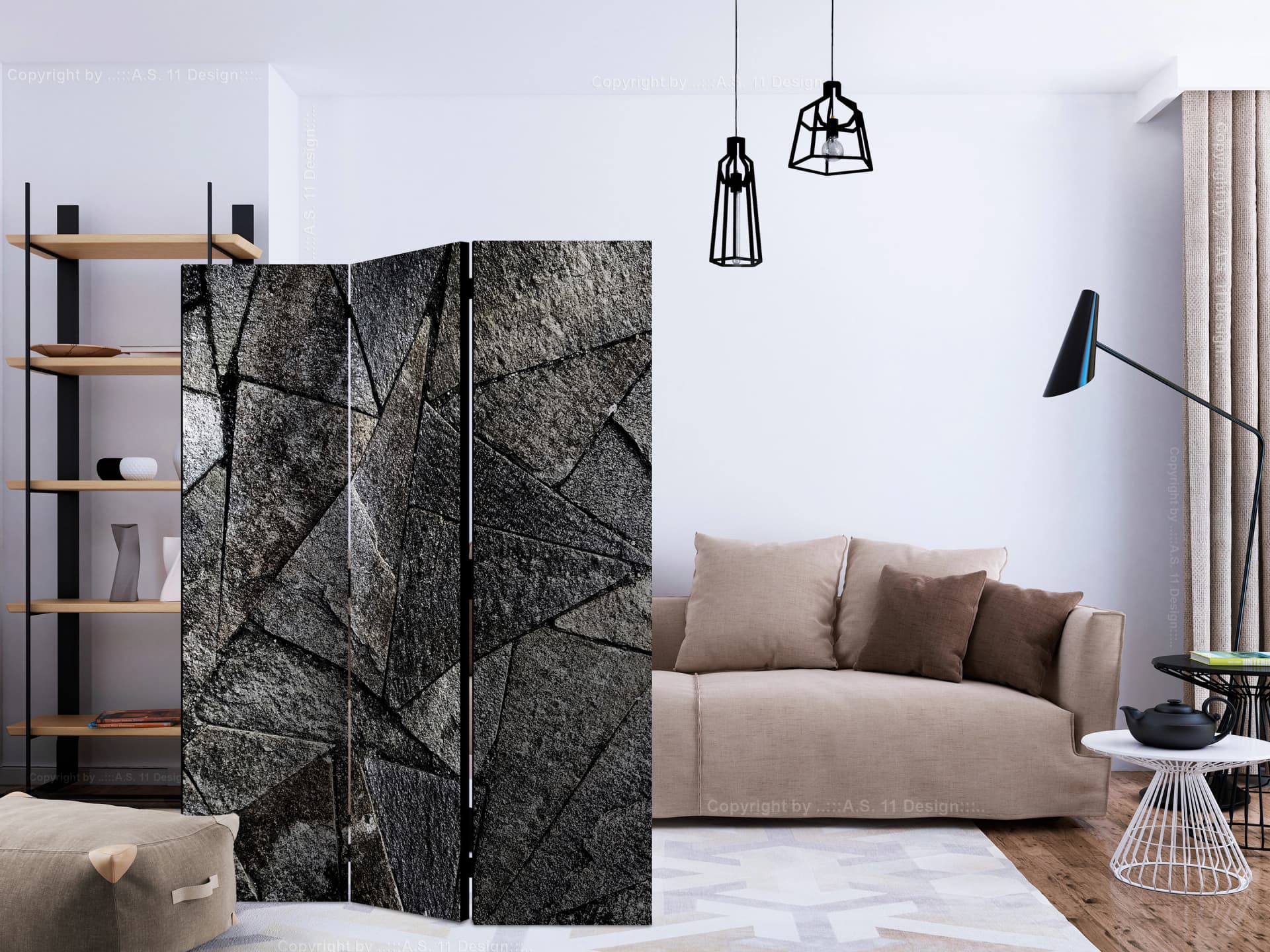 

Parawan 3-częściowy - Płytki chodnikowe (szary) [Room Dividers] (rozmiar 135x172)