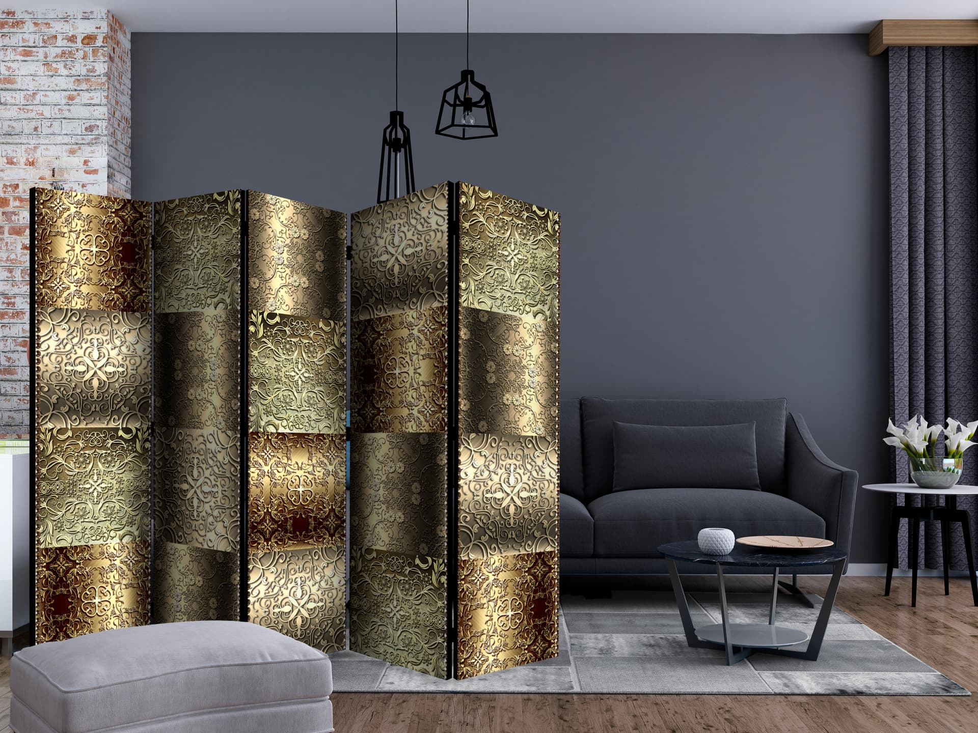 

Parawan 5-częściowy - Metalowe płytki II [Room Dividers] (rozmiar 225x172)