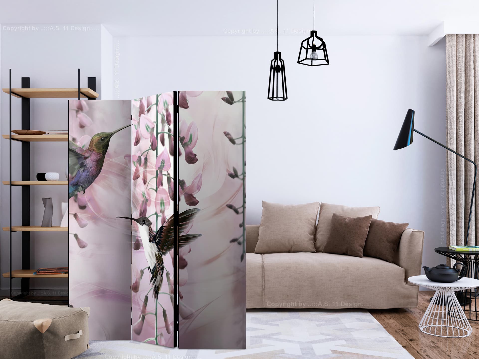 

Parawan 3-częściowy - Latające kolibry (różowy) [Room Dividers] (rozmiar 135x172)