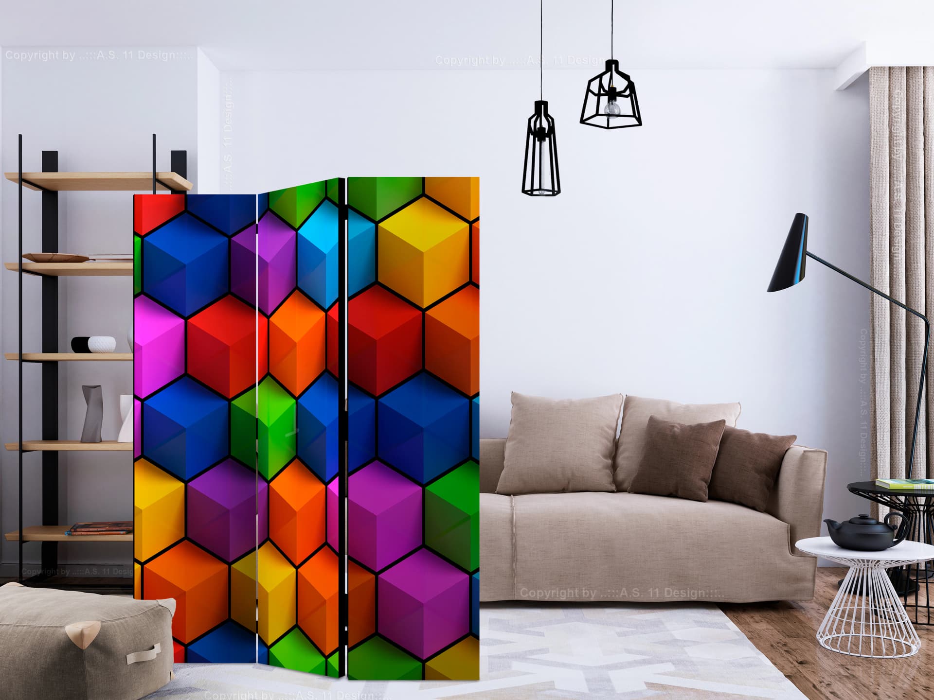 

Parawan 3-częściowy - Kolorowe pola geometryczne [Room Dividers] (rozmiar 135x172)