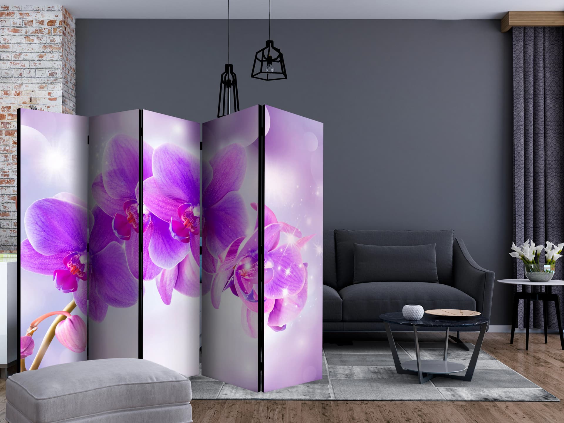 

Parawan 5-częściowy - Fioletowe orchidee II [Room Dividers] (rozmiar 225x172)