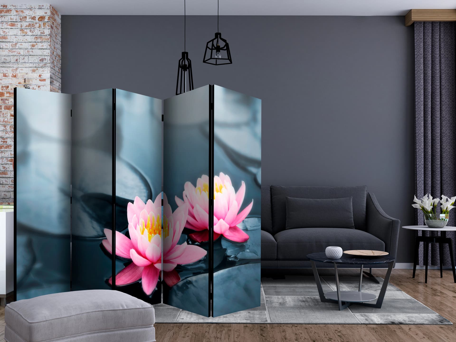 

Parawan 5-częściowy - Lotus blossoms II [Room Dividers] (rozmiar 225x172)