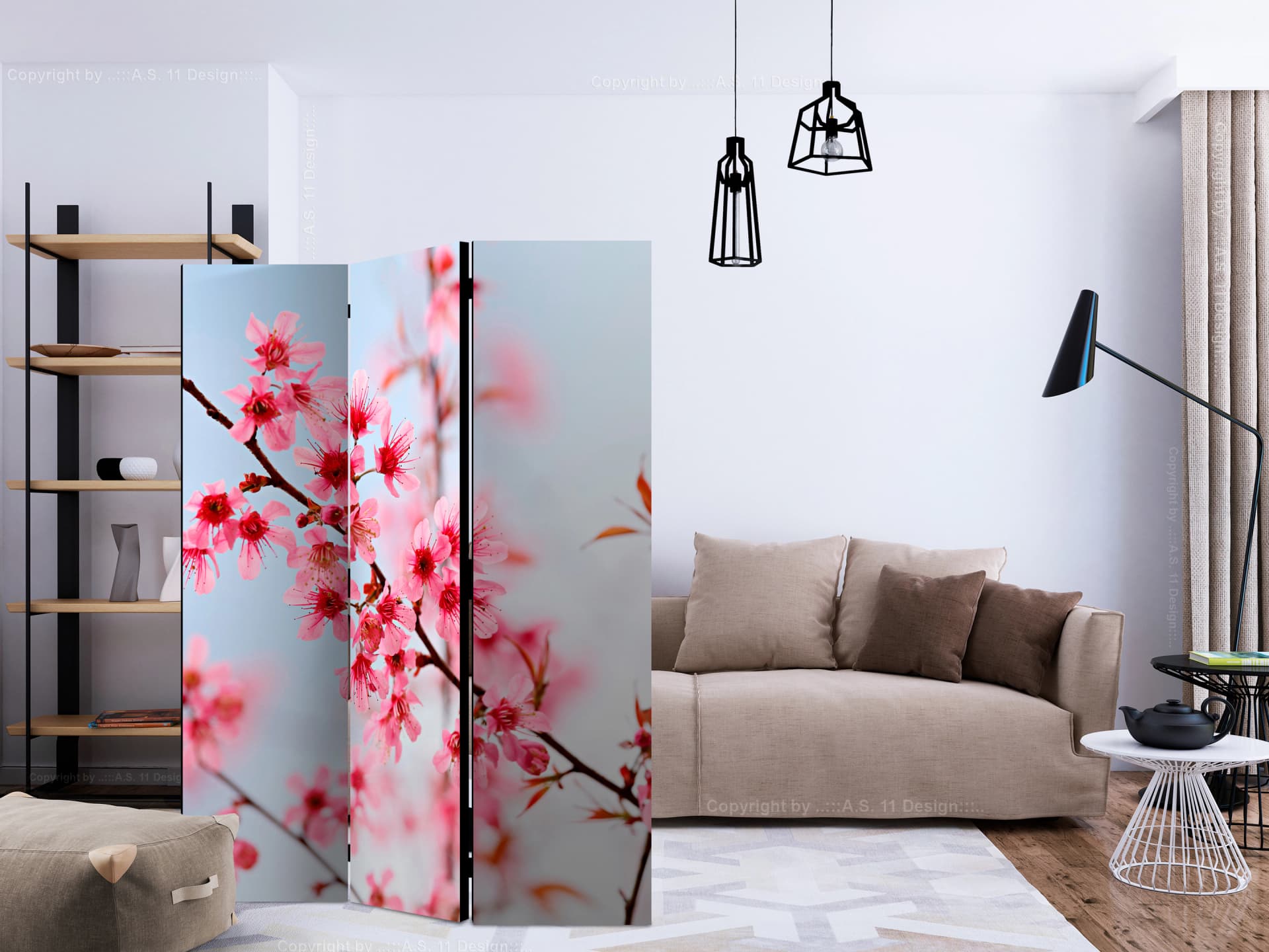 

Parawan 3-częściowy - Symbol Japonii - kwiaty wiśni sakura [Room Dividers] (rozmiar 135x172)