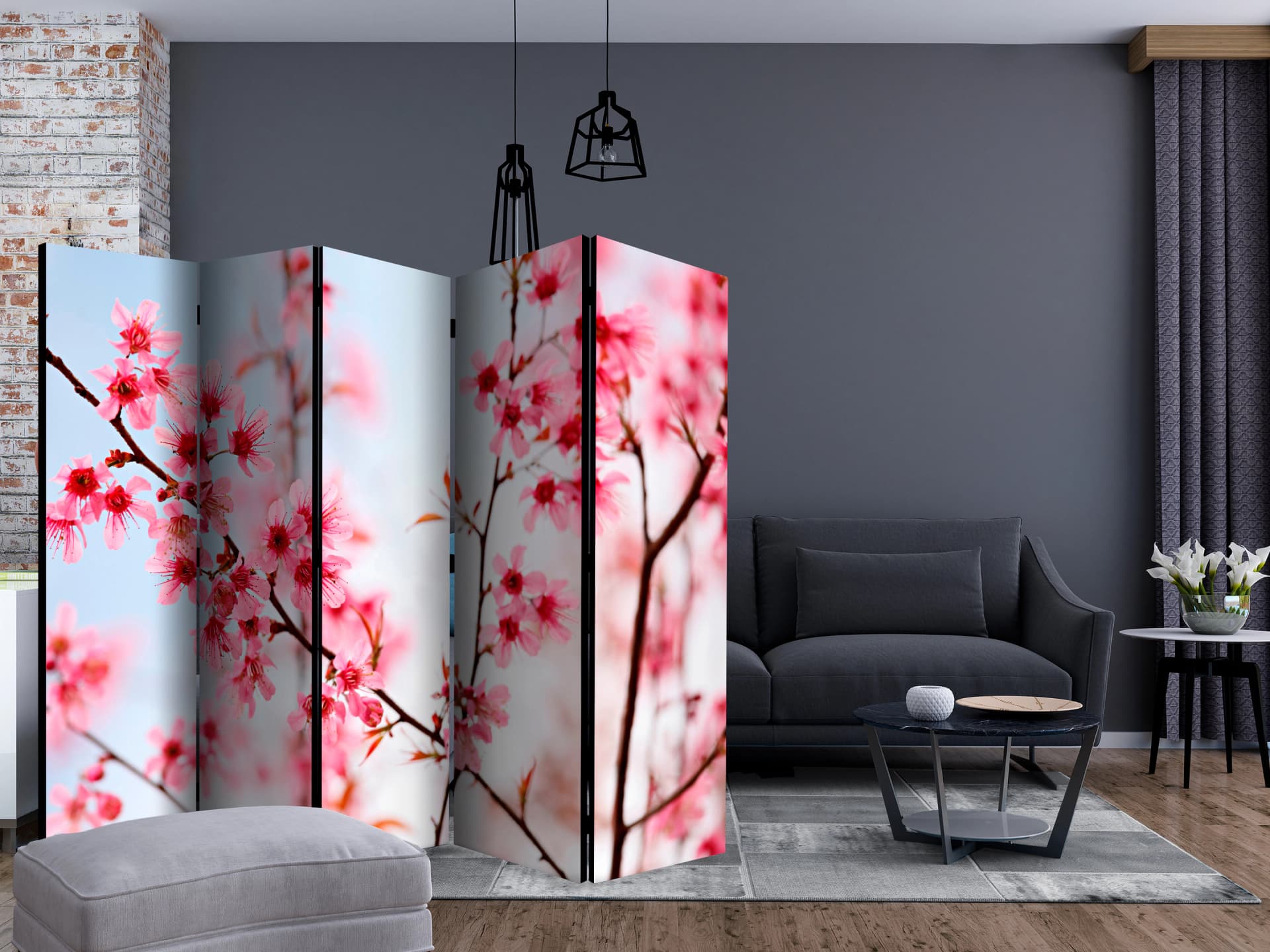 

Parawan 5-częściowy - Symbol Japonii - kwiaty wiśni sakura II [Room Dividers] (rozmiar 225x172)