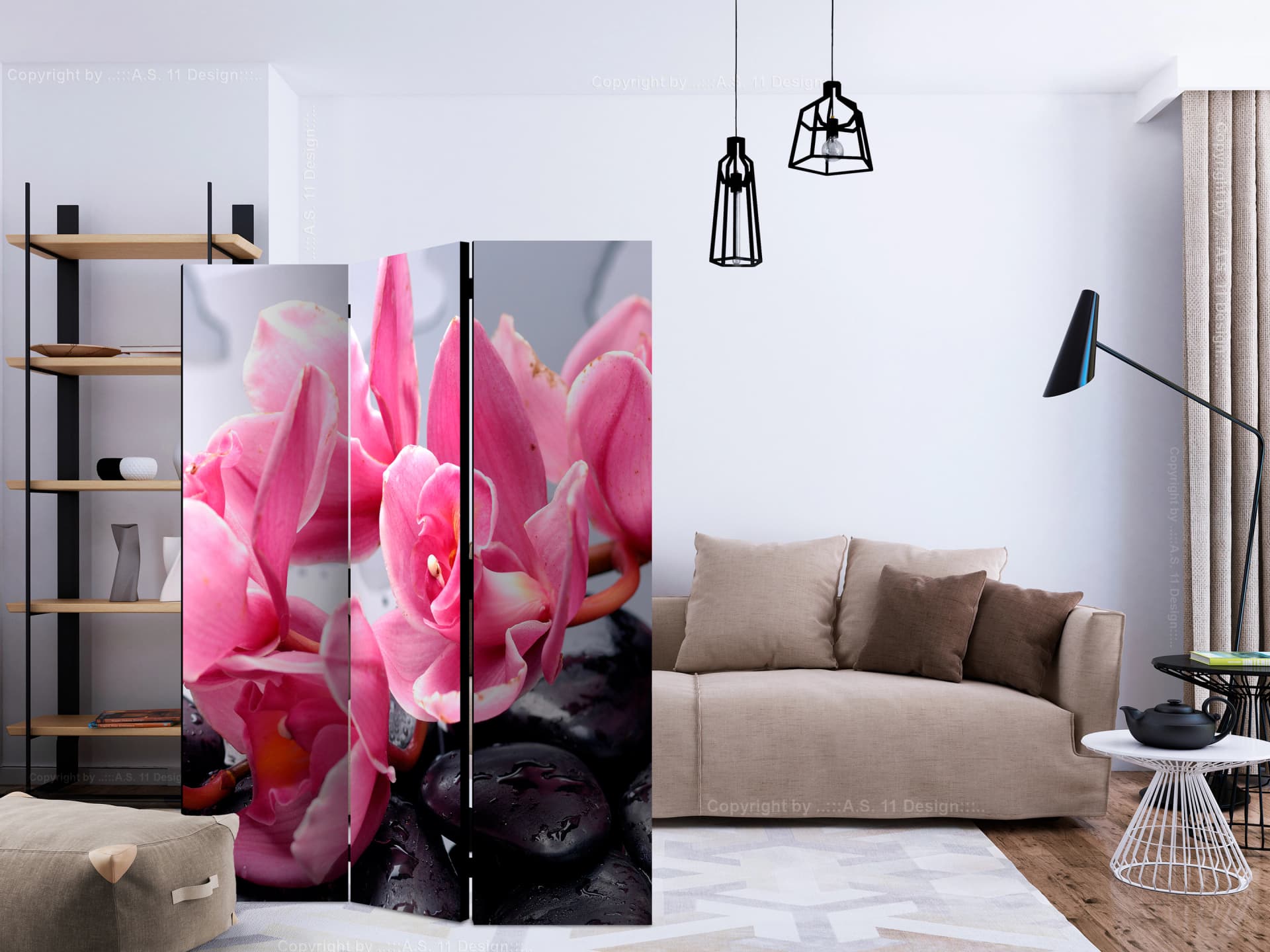 

Parawan 3-częściowy - Kwiaty orchidei i kamienie zen [Room Dividers] (rozmiar 135x172)