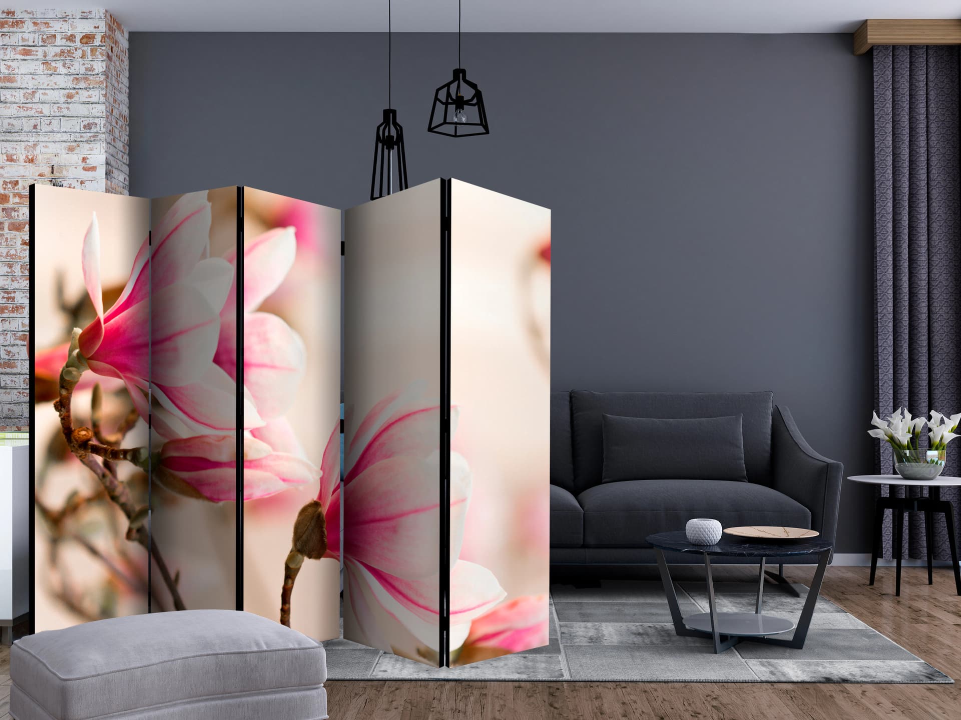 

Parawan 5-częściowy - Branch of magnolia tree II [Room Dividers] (rozmiar 225x172)