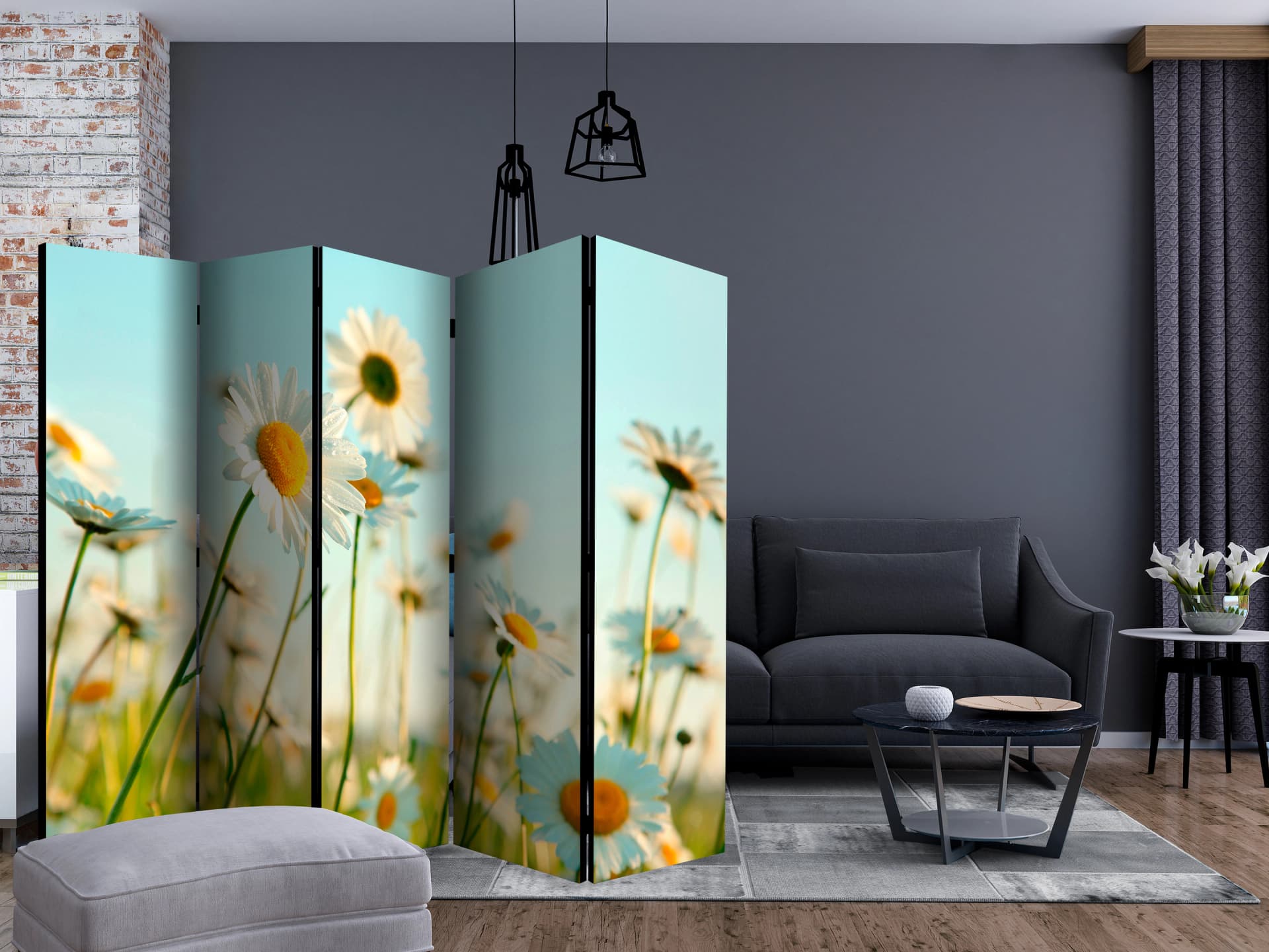 

Parawan 5-częściowy - Stokrotki - wiosenna łąka II [Room Dividers] (rozmiar 225x172)