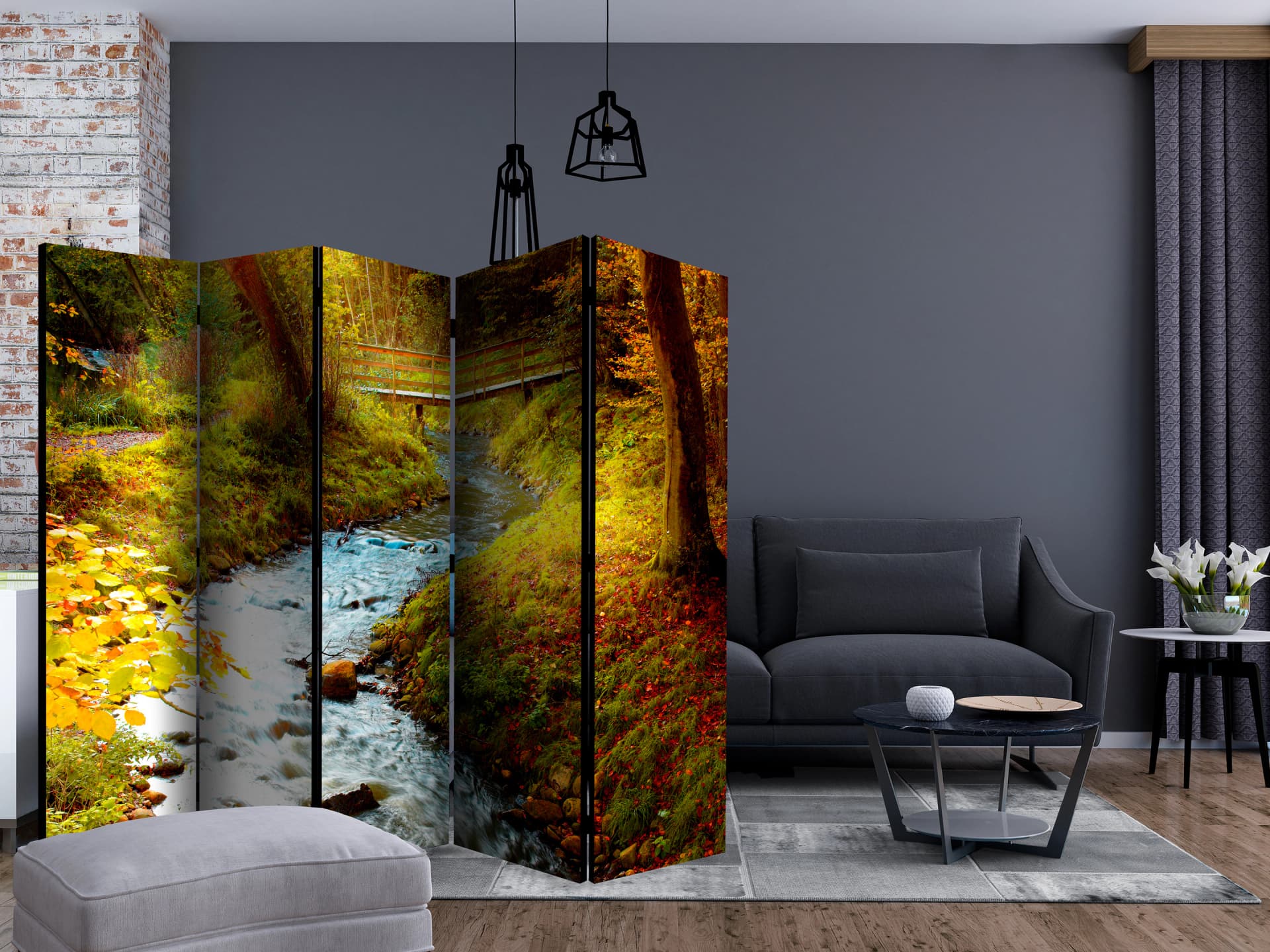 

Parawan 5-częściowy - strumyk (wschód słońca) II [Room Dividers] (rozmiar 225x172)