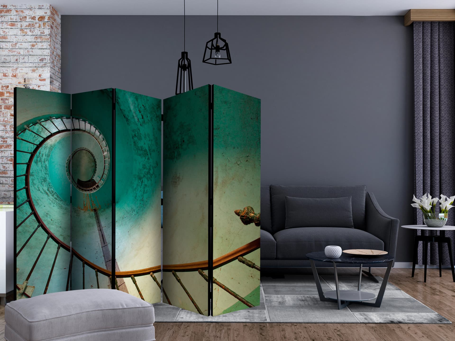 

Parawan 5-częściowy - Latarnia morska - schody II [Room Dividers] (rozmiar 225x172)