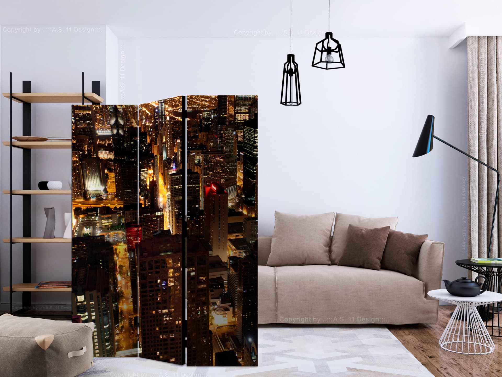 

Parawan 3-częściowy - Miasto nocą - Chicago, USA [Room Dividers] (rozmiar 135x172)