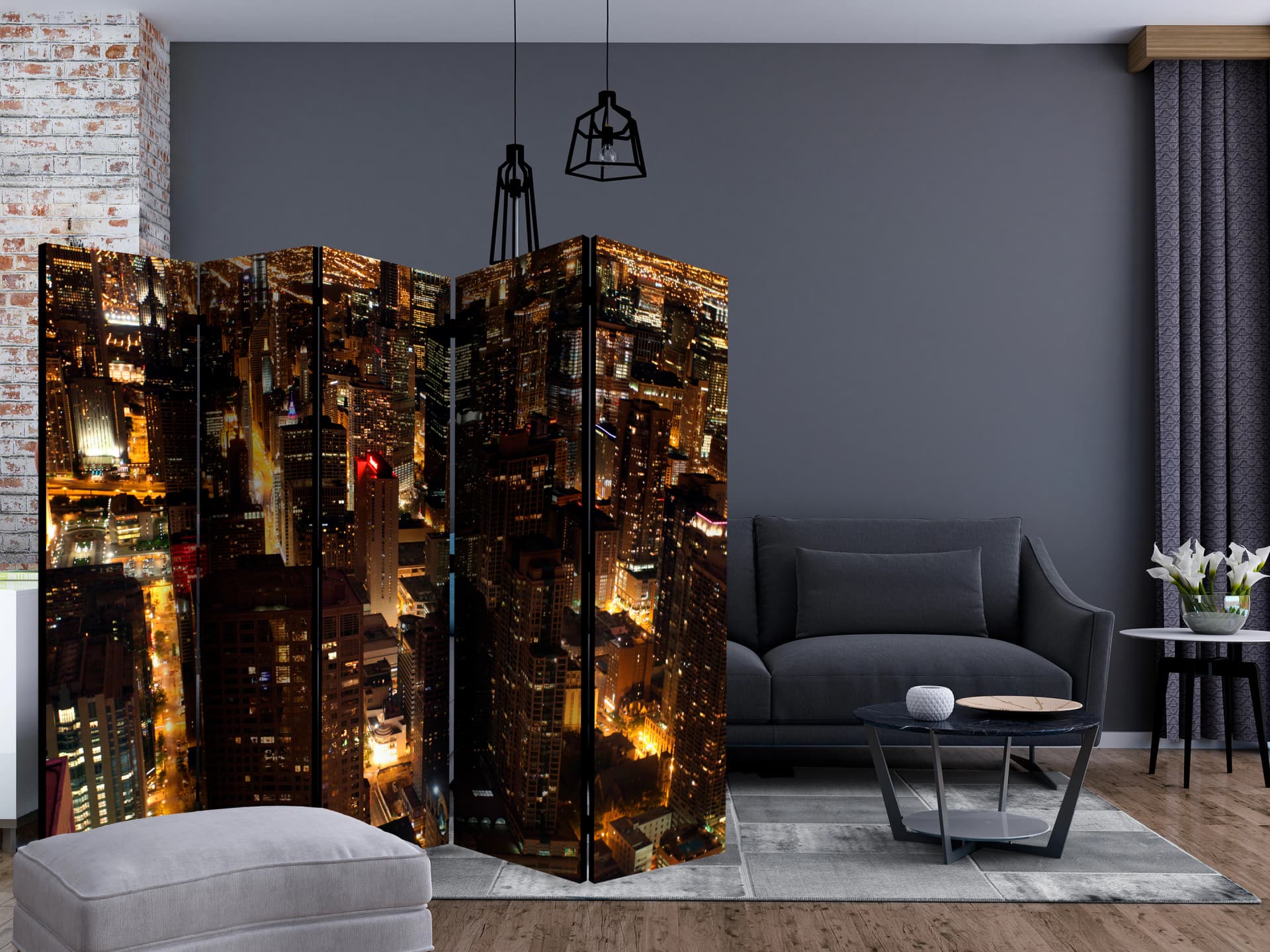 

Parawan 5-częściowy - Miasto nocą - Chicago, USA II [Room Dividers] (rozmiar 225x172)