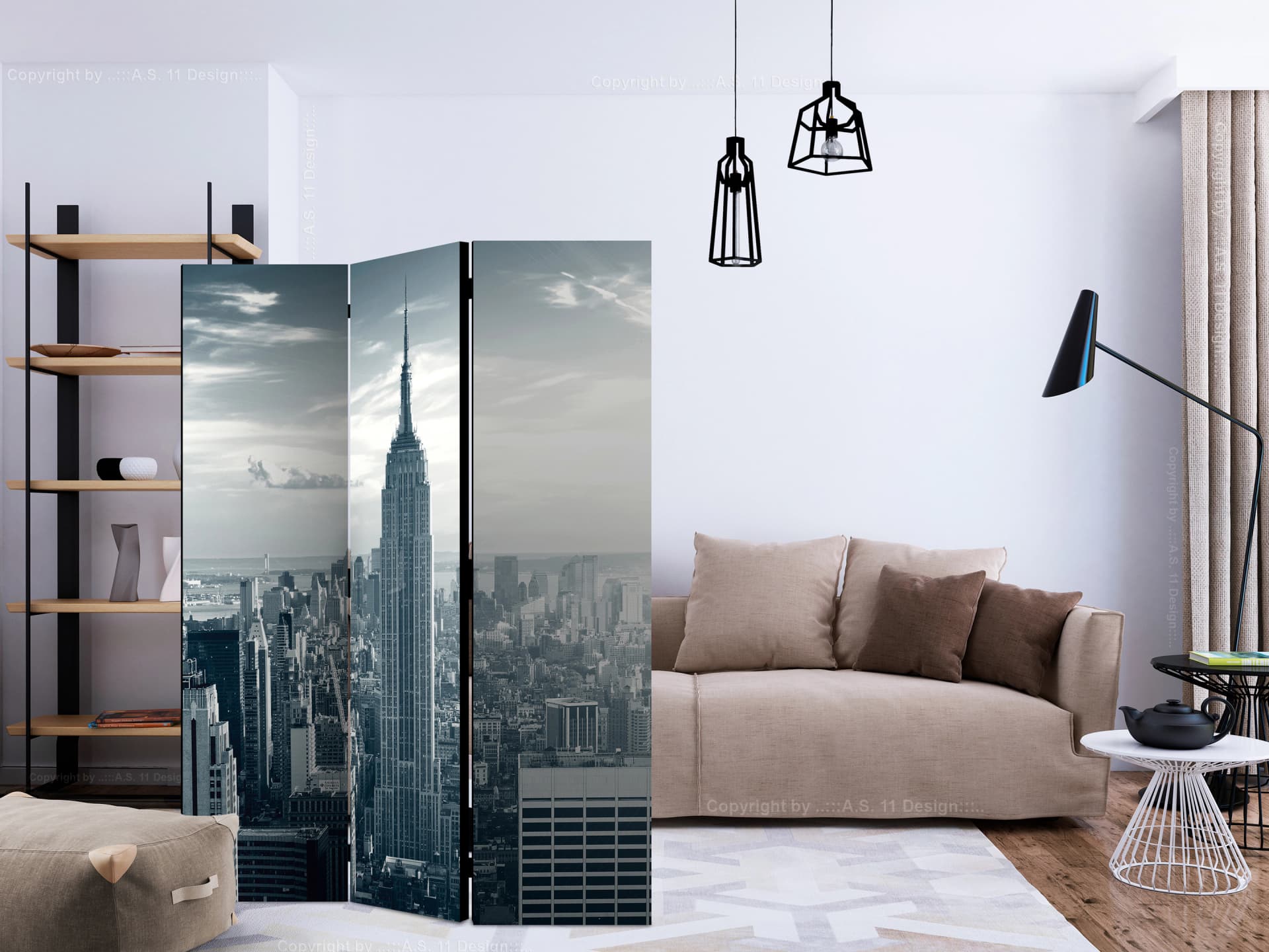 

Parawan 3-częściowy - Widok na nowojorski Manhattan o świcie [Room Dividers] (rozmiar 135x172)