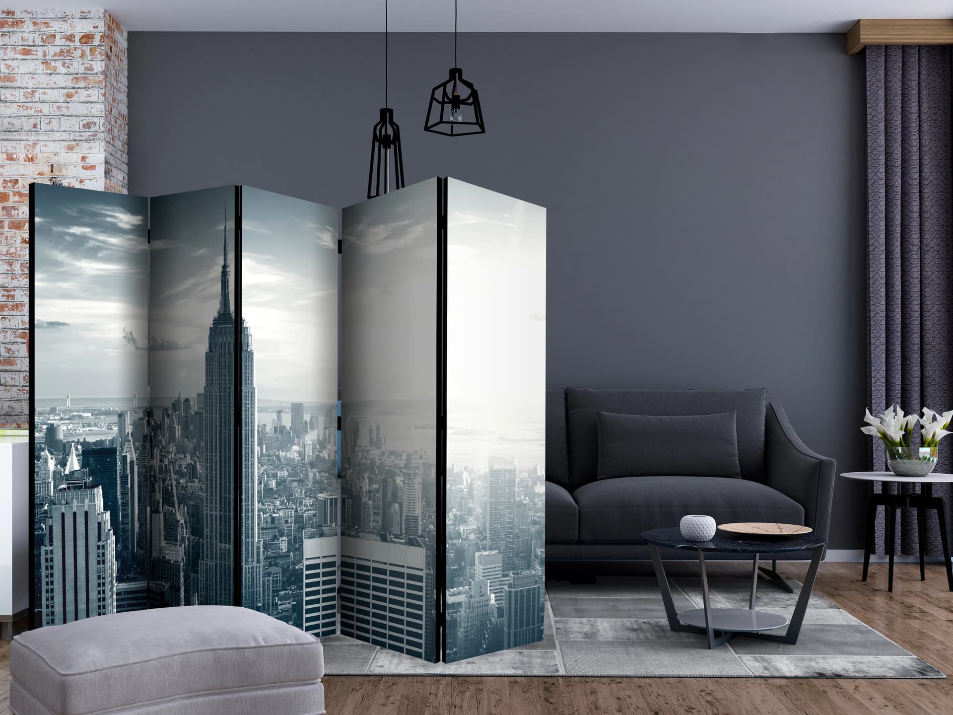 

Parawan 5-częściowy - Widok na nowojorski Manhattan o świcie II [Room Dividers] (rozmiar 225x172)