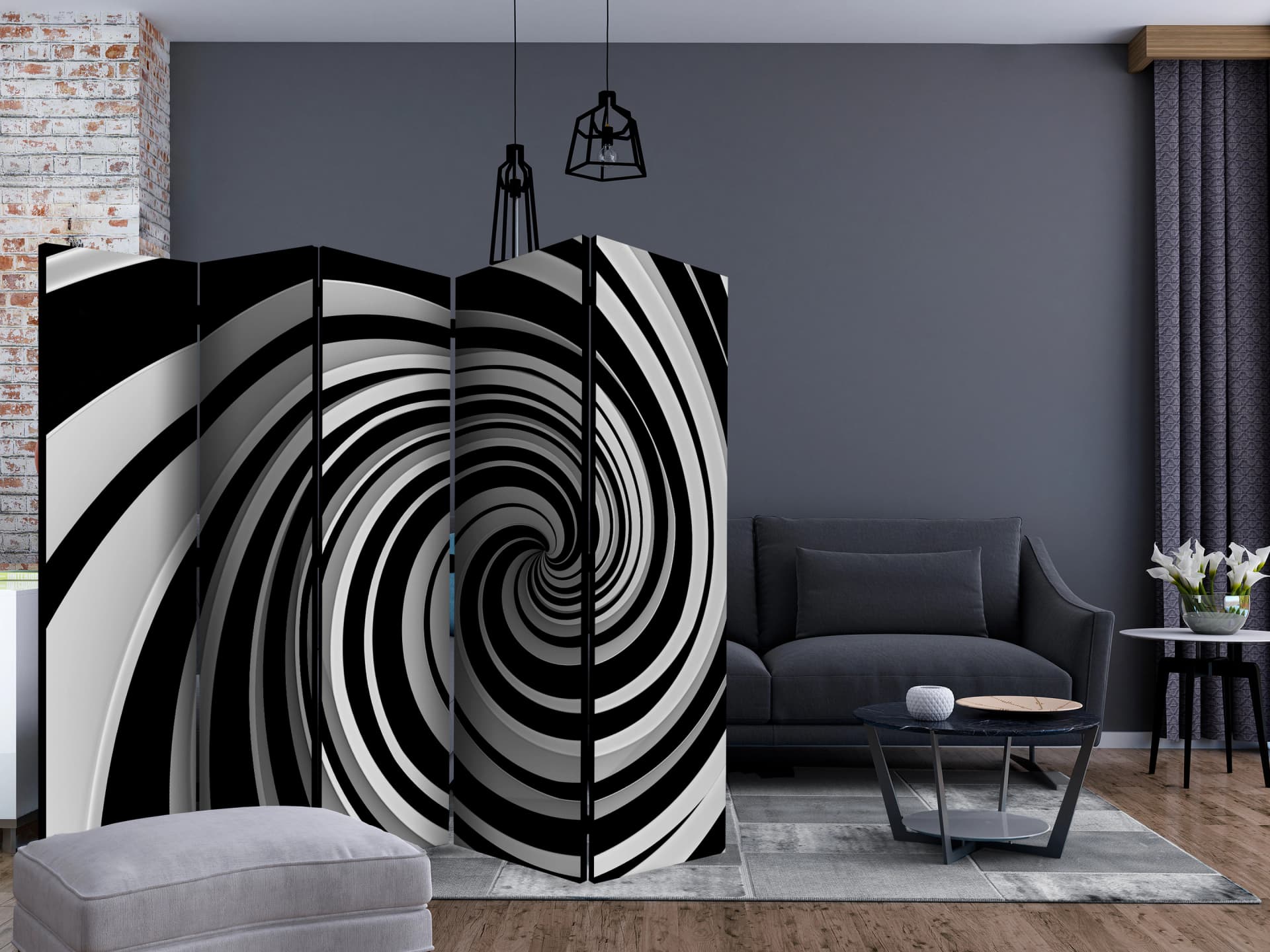 

Parawan 5-częściowy - Black and white swirl II [Room Dividers] (rozmiar 225x172)