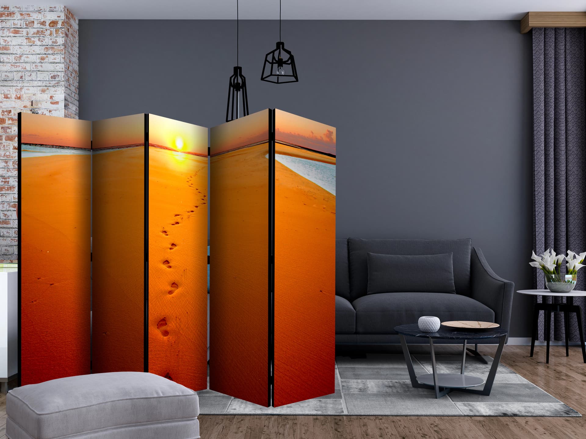 

Parawan 5-częściowy - Ślady stóp na piasku II [Room Dividers] (rozmiar 225x172)