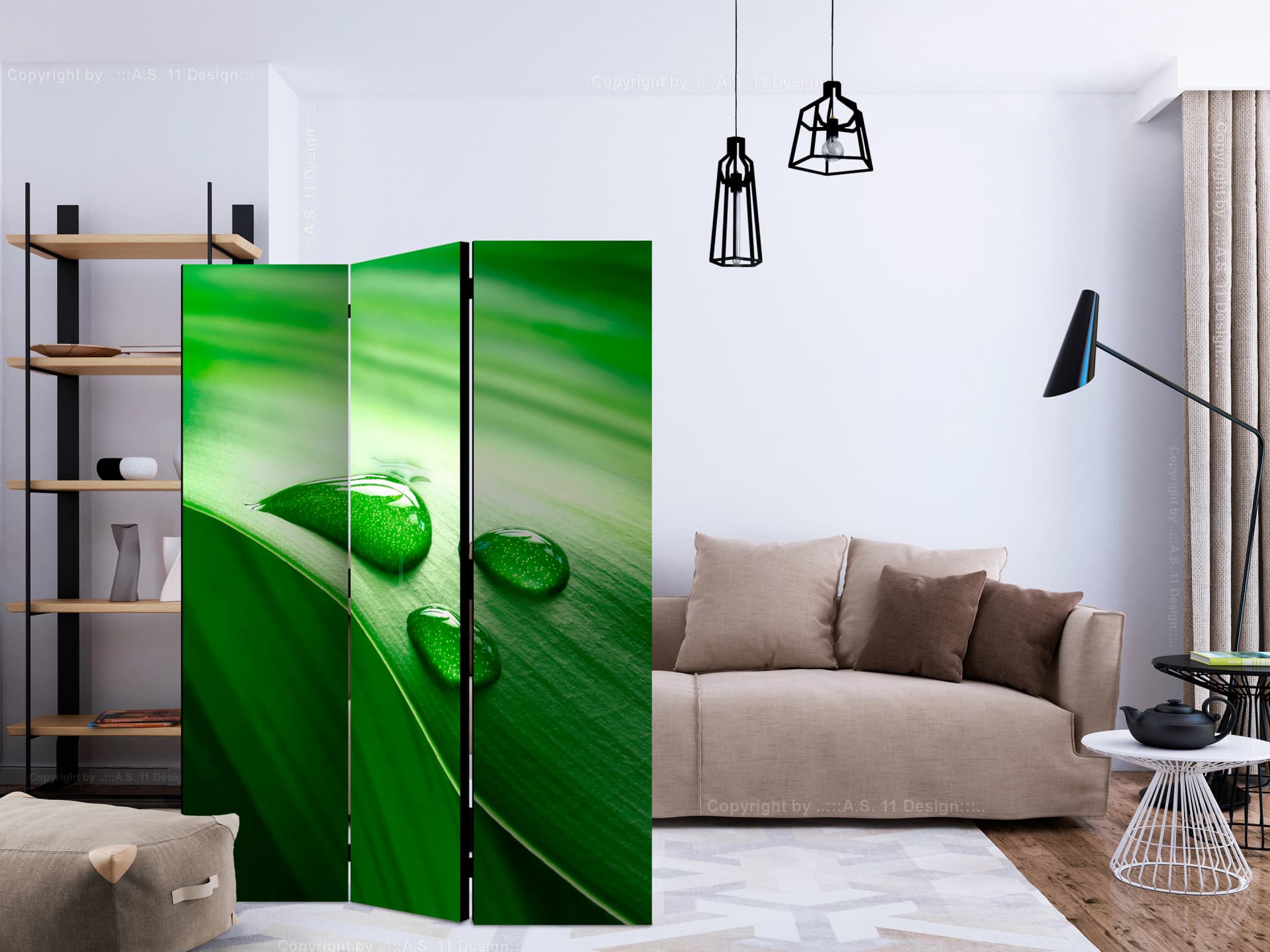 

Parawan 3-częściowy - Liść i trzy krople wody [Room Dividers] (rozmiar 135x172)