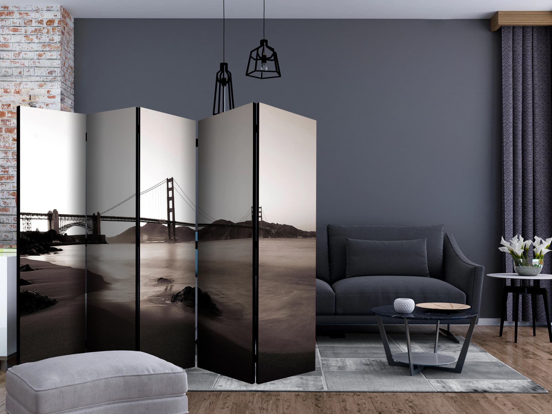 

Parawan 5-częściowy - San Francisco: Most Golden Gate w czerni i bieli II [Room Dividers] (rozmiar 225x172)