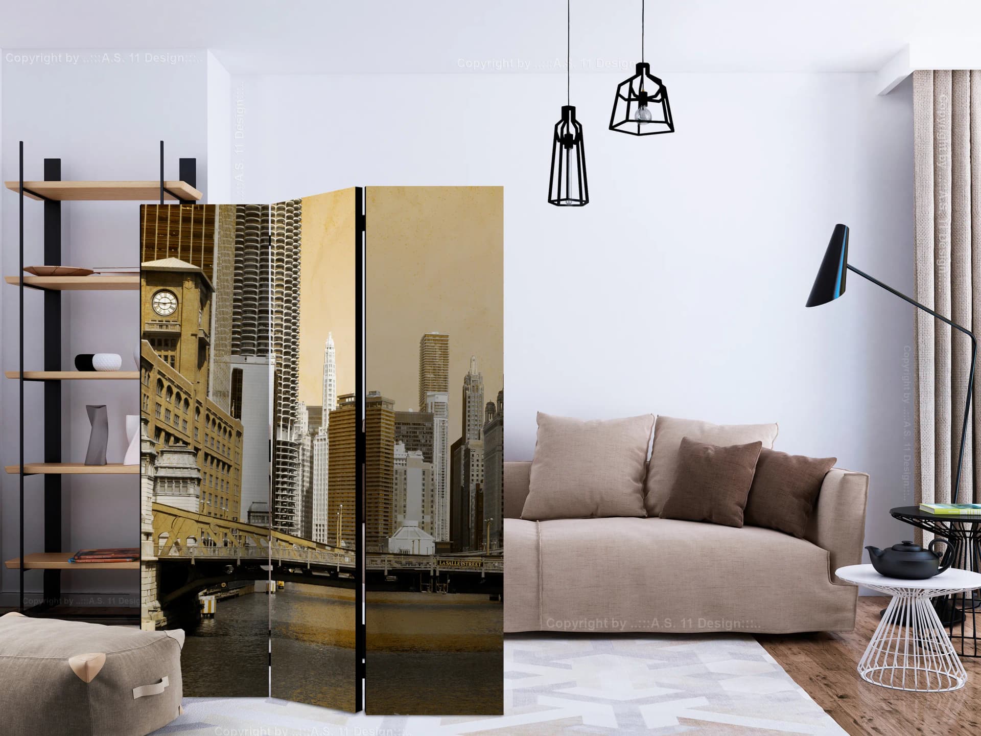 

Parawan 3-częściowy - Most w Chicago (efekt vintage) [Room Dividers] (rozmiar 135x172)