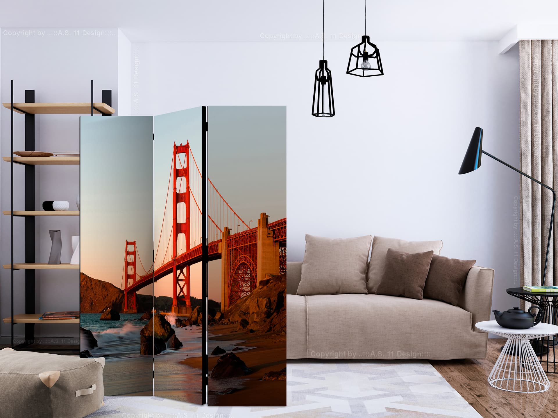 

Parawan 3-częściowy - Most Golden Gate - zachód słońca, San Francisco [Room Dividers] (rozmiar 135x172)